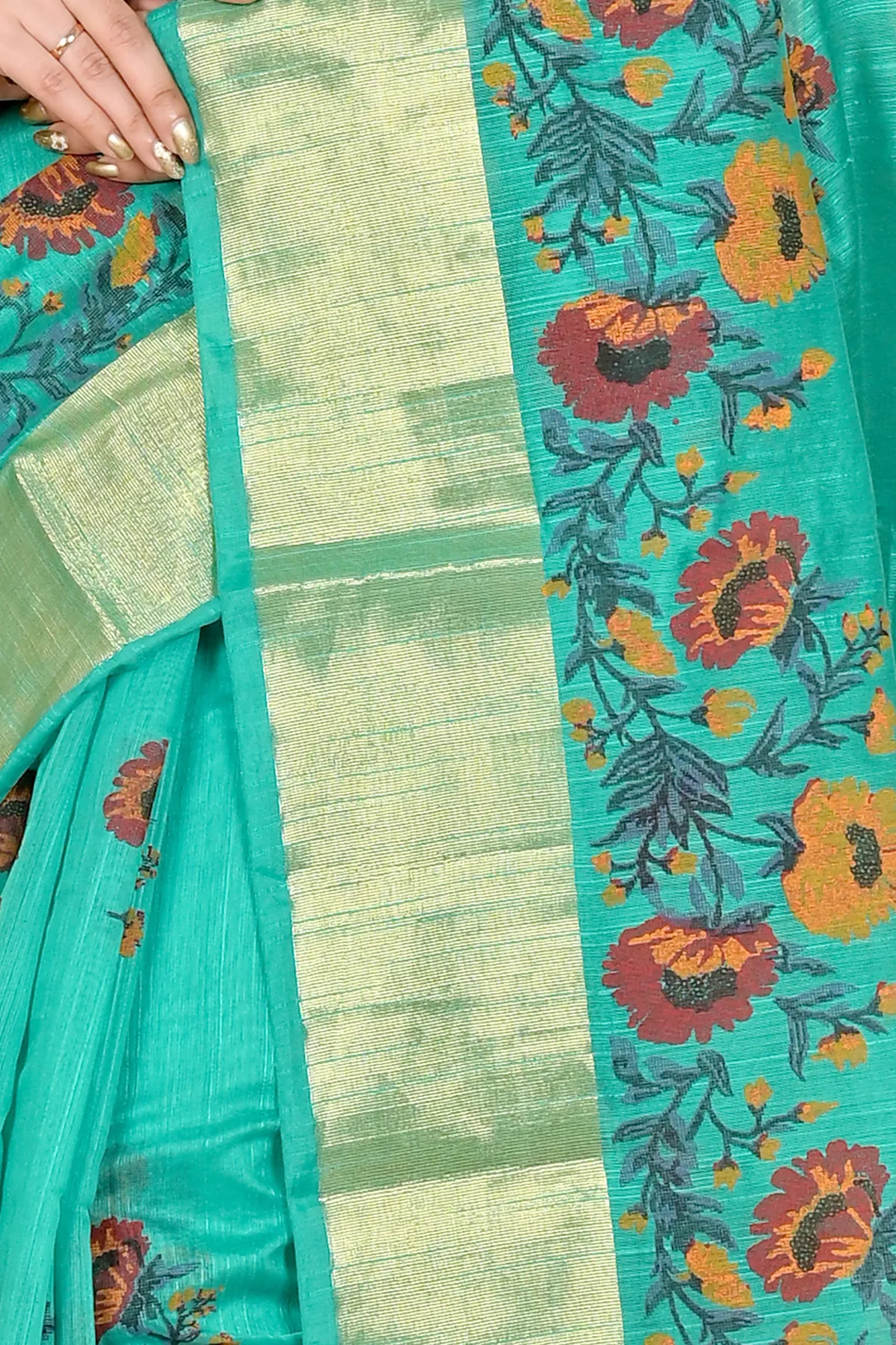DipDiya Cotton See Green Narme Rooted in Bengal Printed Handloom Sarees
