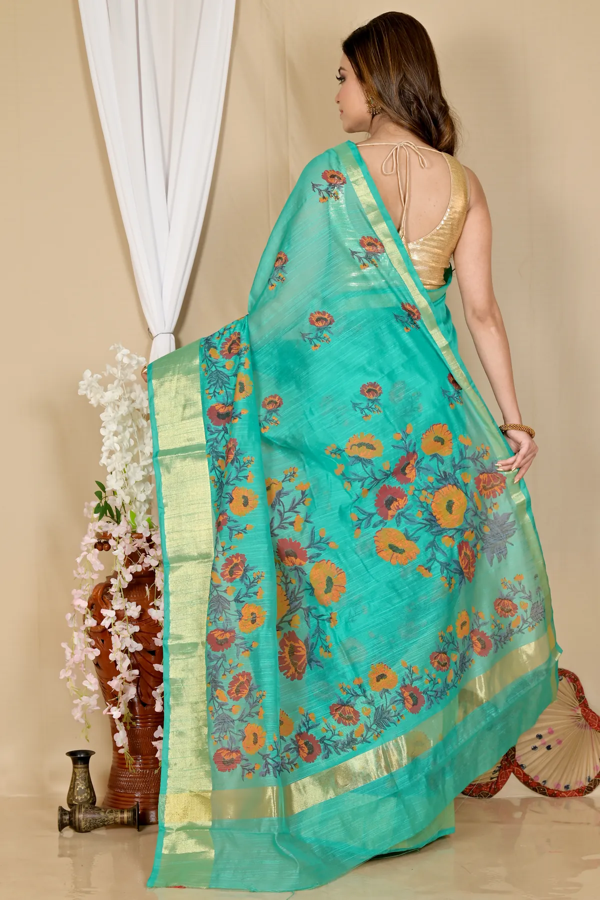 DipDiya Cotton See Green Narme Rooted in Bengal Printed Handloom Sarees