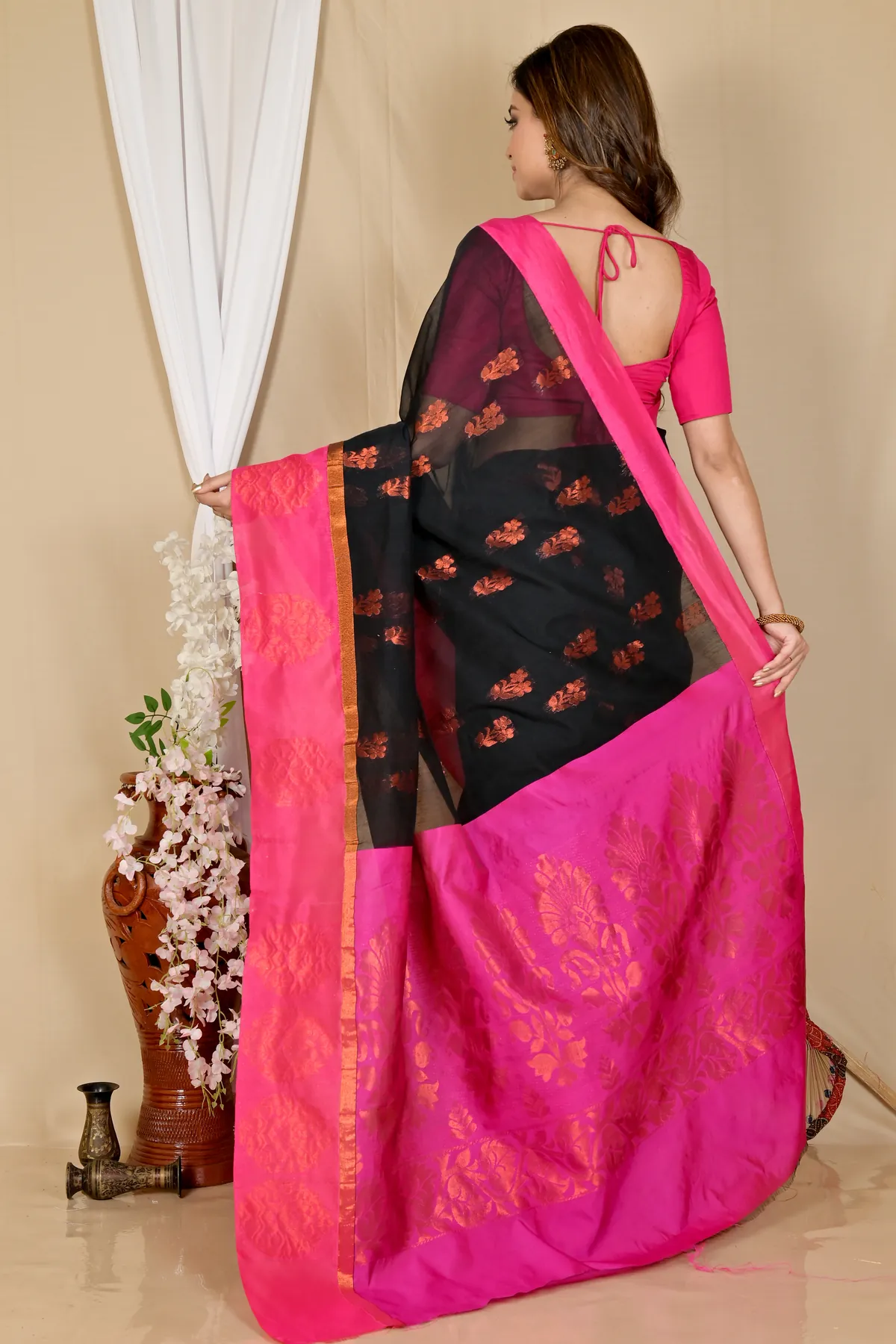 DipDiya Cotton Silk Black Purple Kakin Crafted with Soul Handloom Sarees