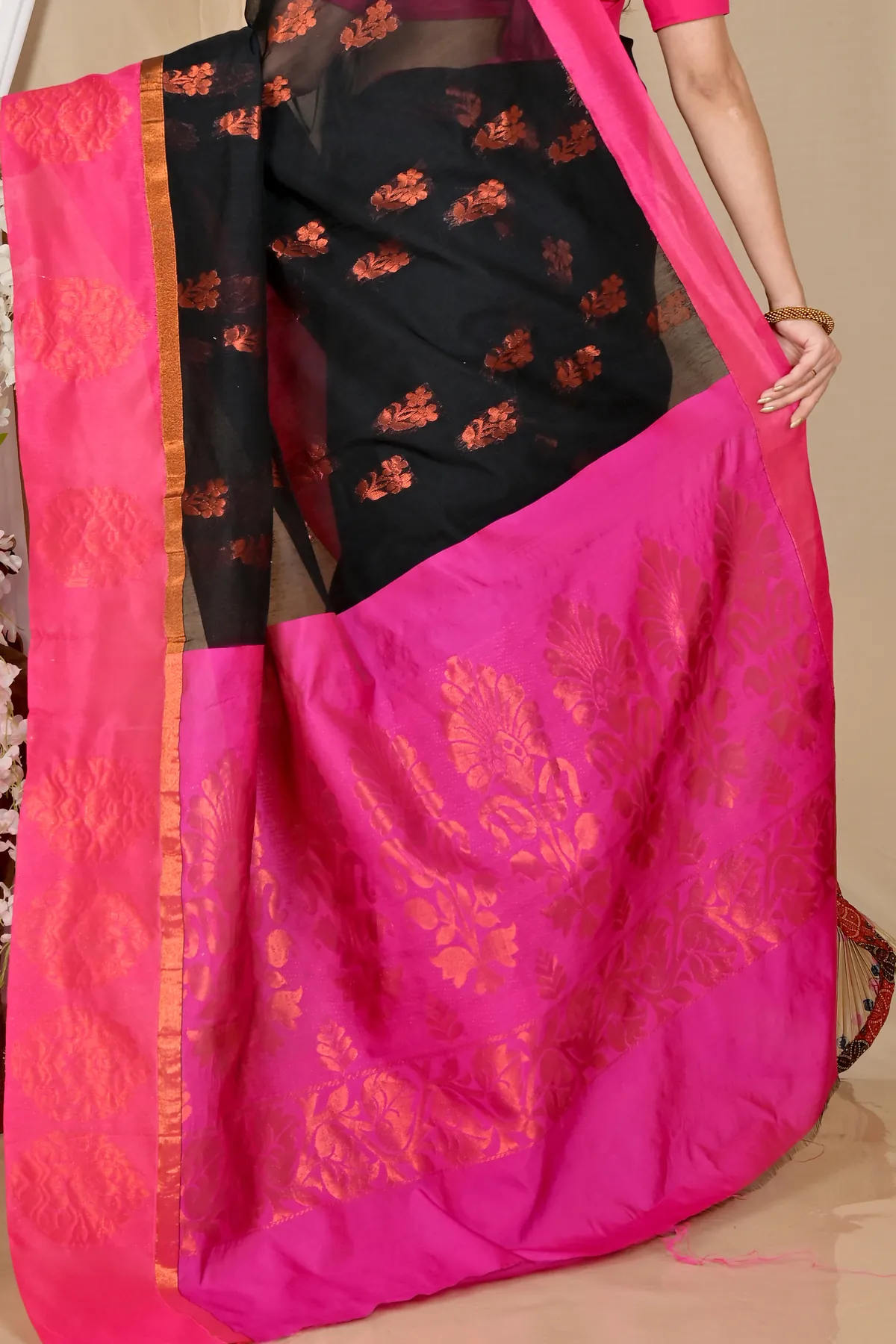 DipDiya Cotton Silk Black Purple Kakin Crafted with Soul Handloom Sarees