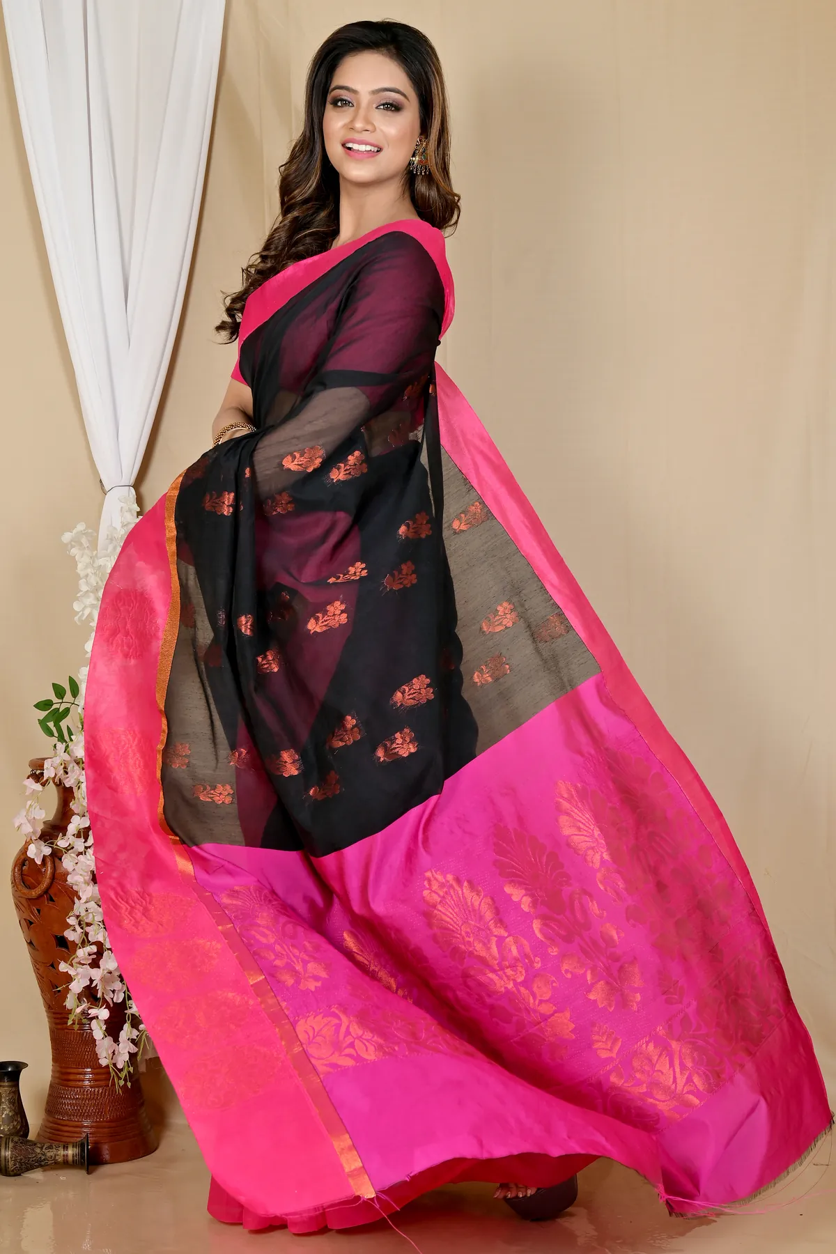 DipDiya Cotton Silk Black Purple Kakin Crafted with Soul Handloom Sarees