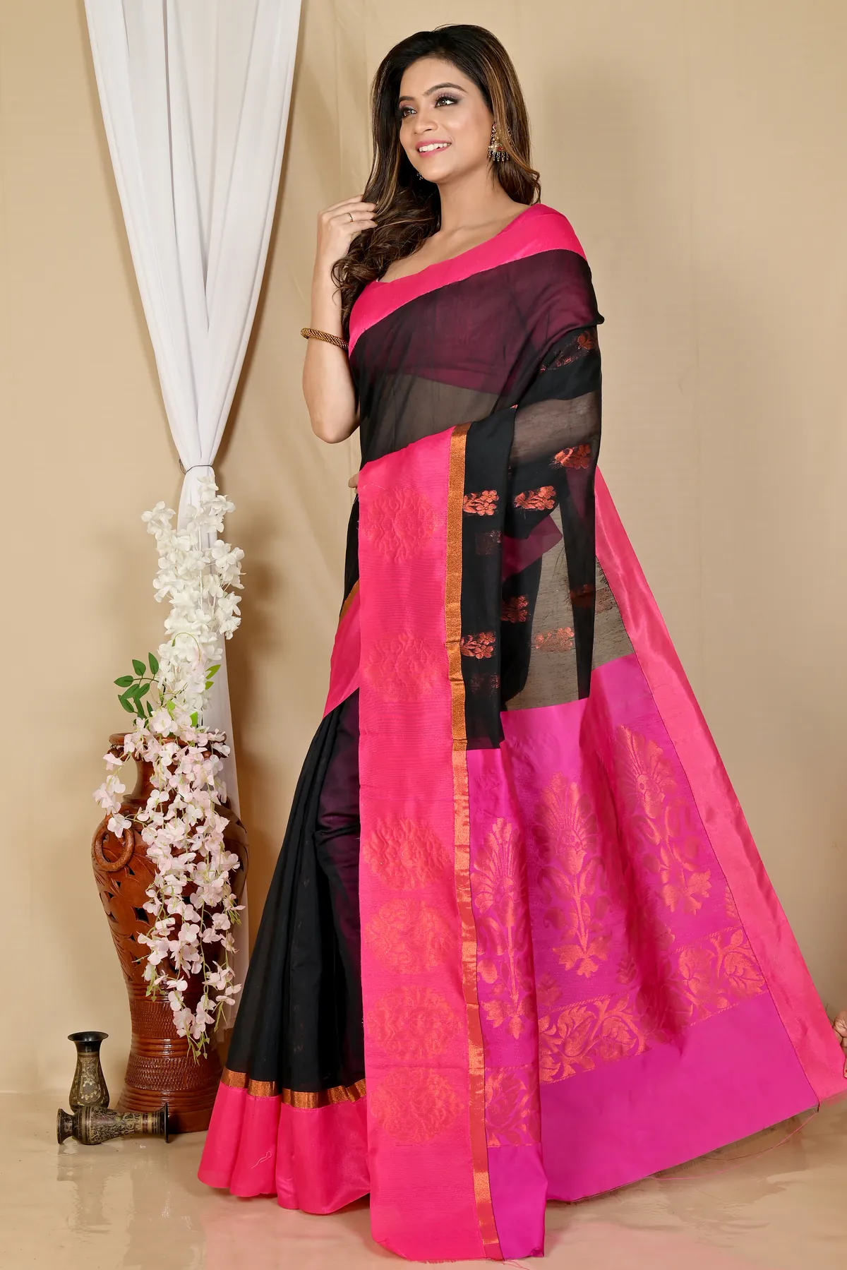 DipDiya Cotton Silk Black Purple Kakin Crafted with Soul Handloom Sarees