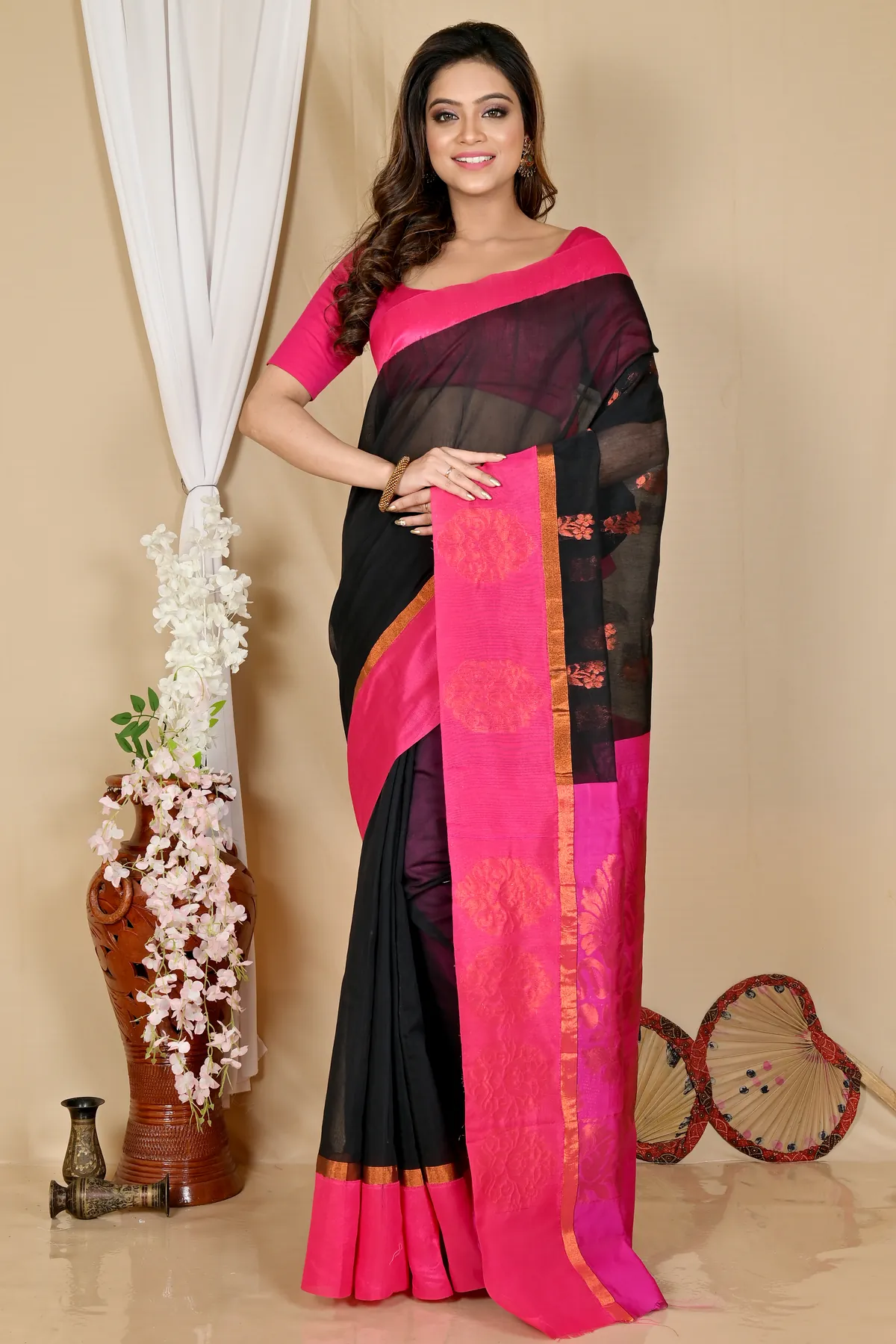 DipDiya Cotton Silk Black Purple Kakin Crafted with Soul Handloom Sarees