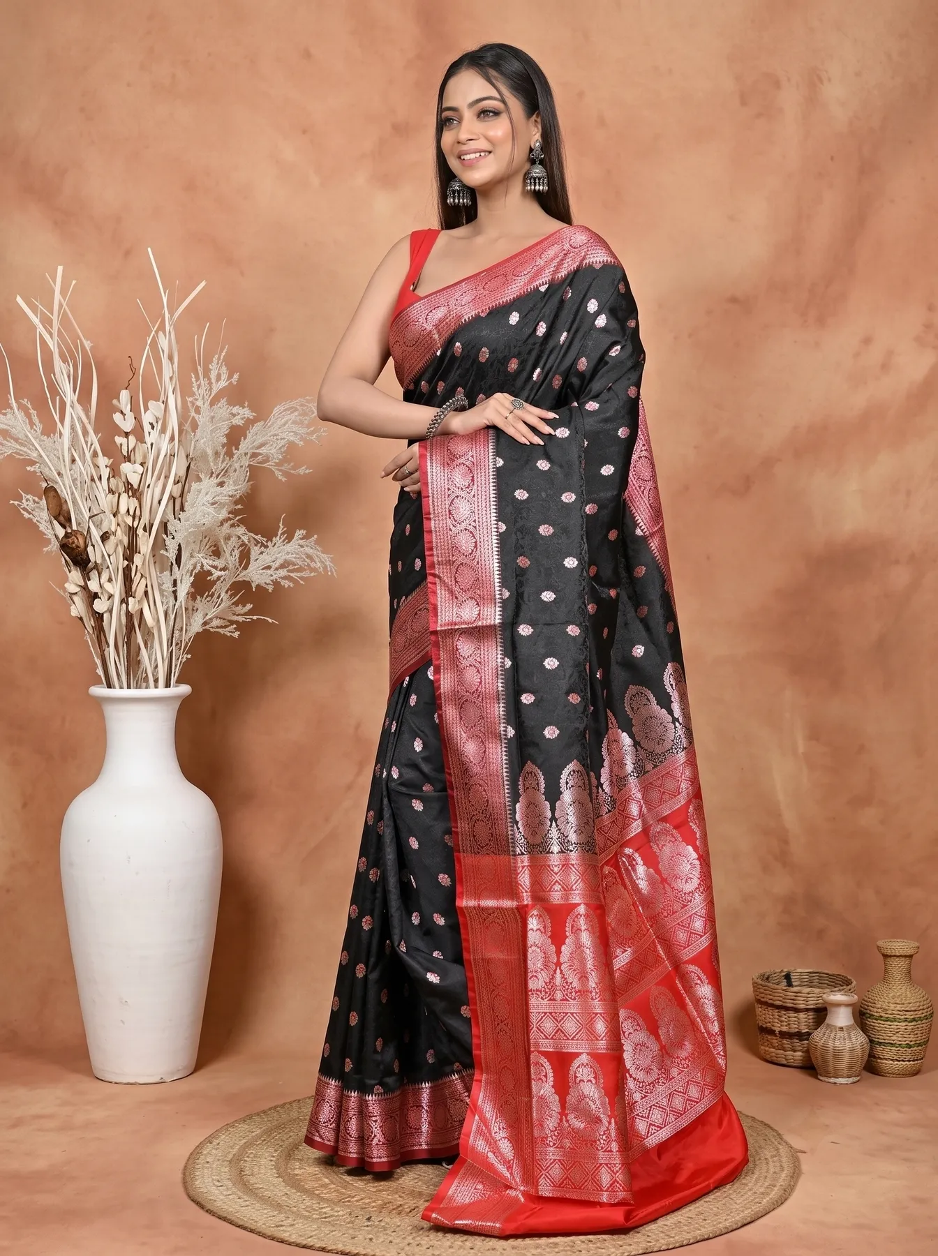 DipDiya Cotton Silk Black Red Samay Heritage of Bengali Kathan Sarees
