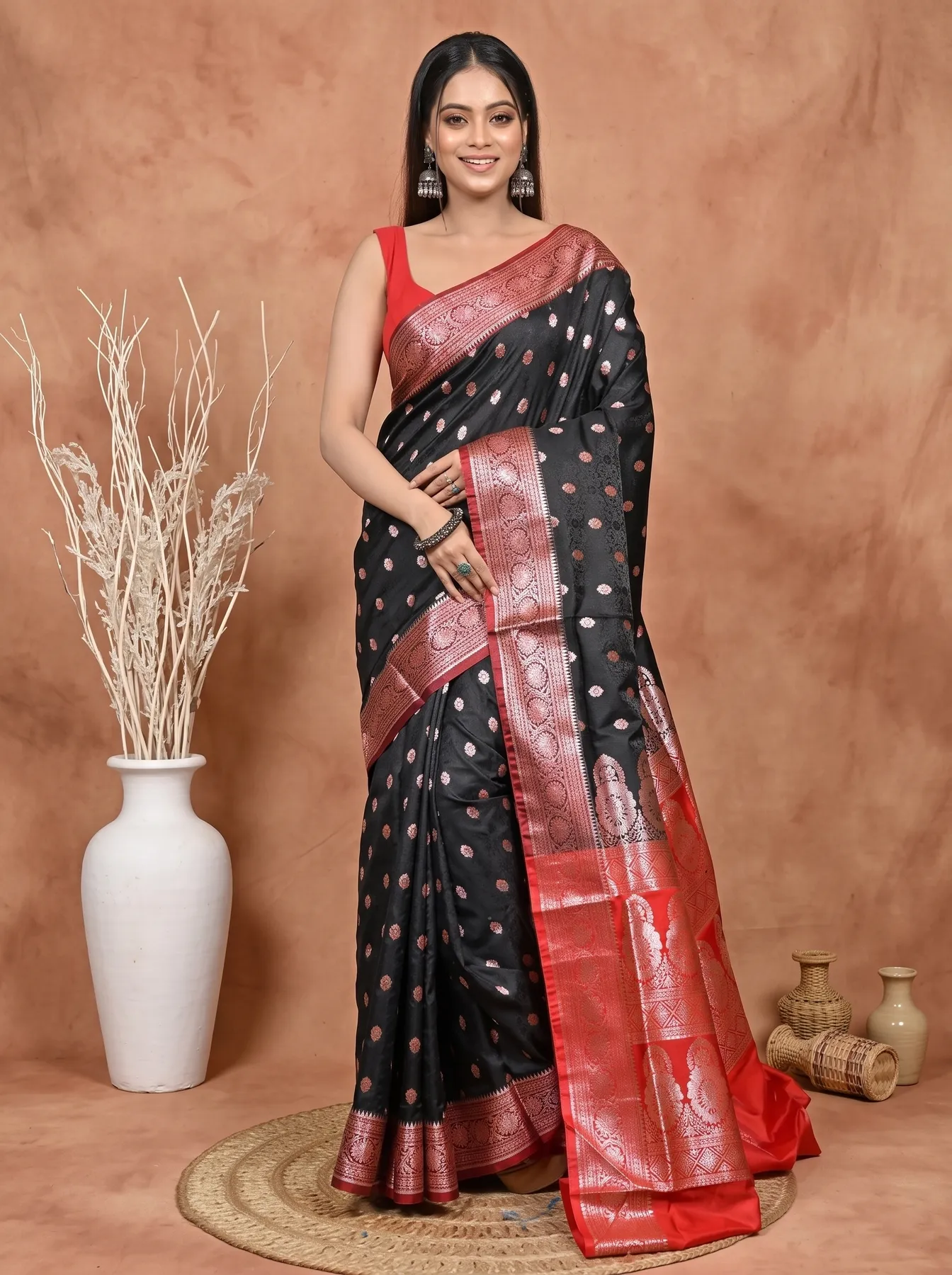 DipDiya Cotton Silk Black Red Samay Heritage of Bengali Kathan Sarees