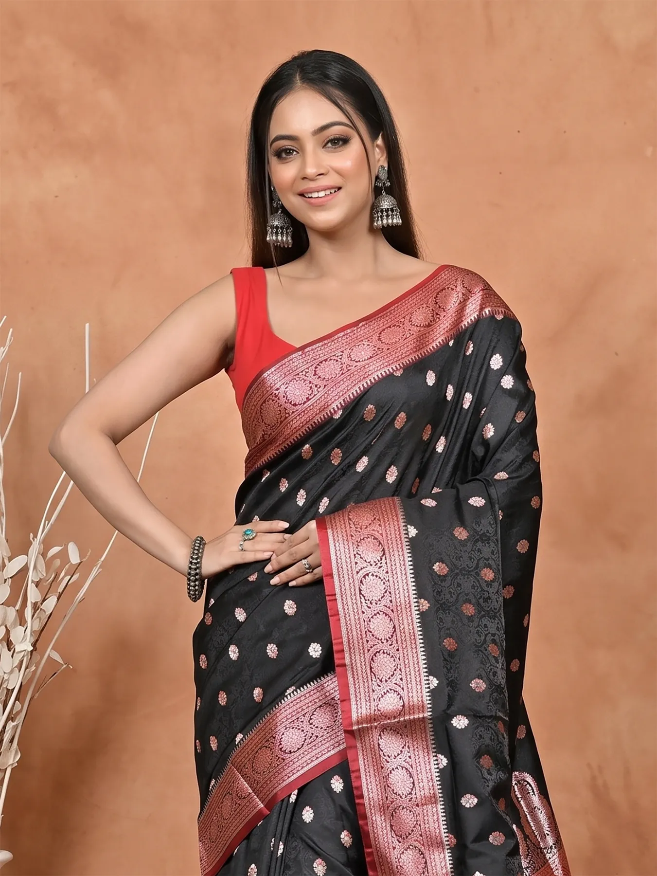 DipDiya Cotton Silk Black Red Samay Heritage of Bengali Kathan Sarees