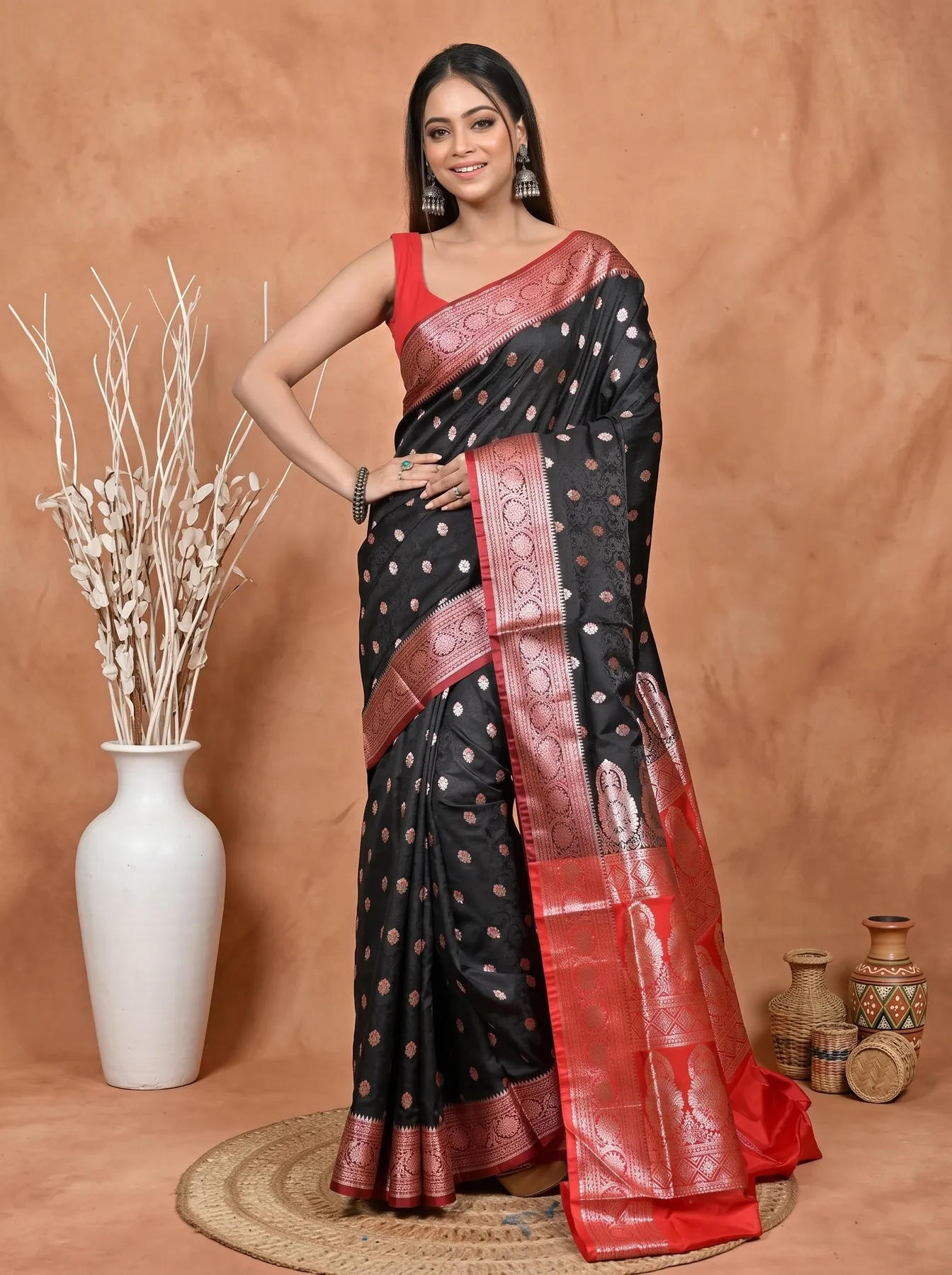 DipDiya Cotton Silk Black Red Samay Heritage of Bengali Kathan Sarees