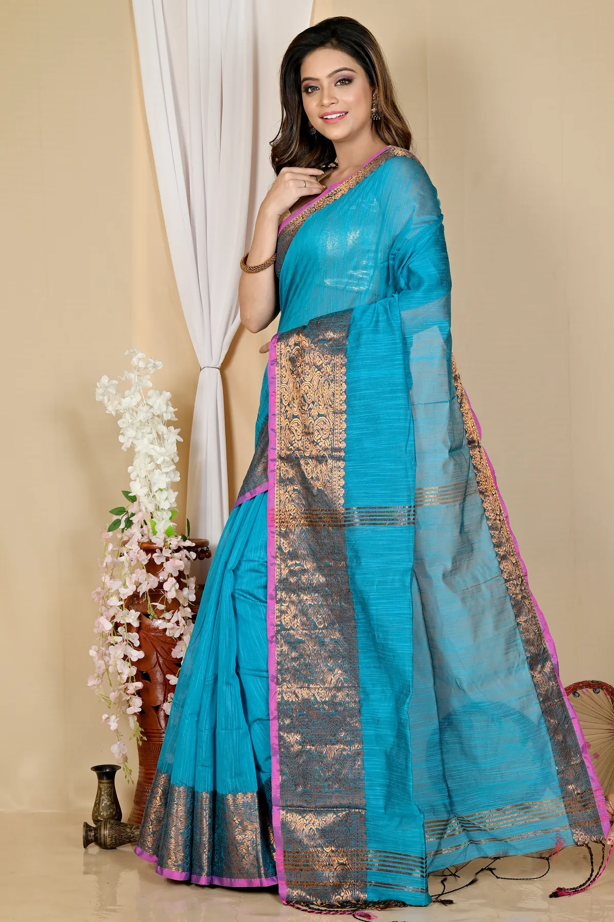 DipDiya Cotton Silk Blue Asta Timeless Bengal Handloom Sarees