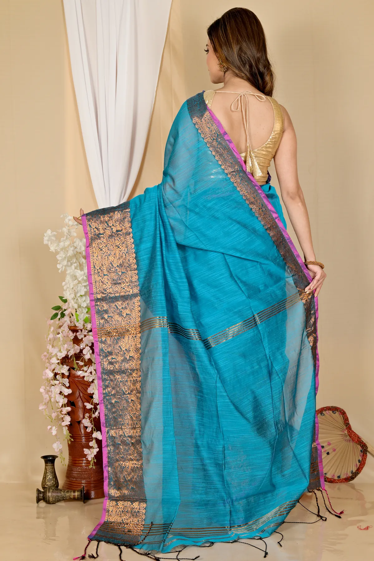 DipDiya Cotton Silk Blue Asta Timeless Bengal Handloom Sarees