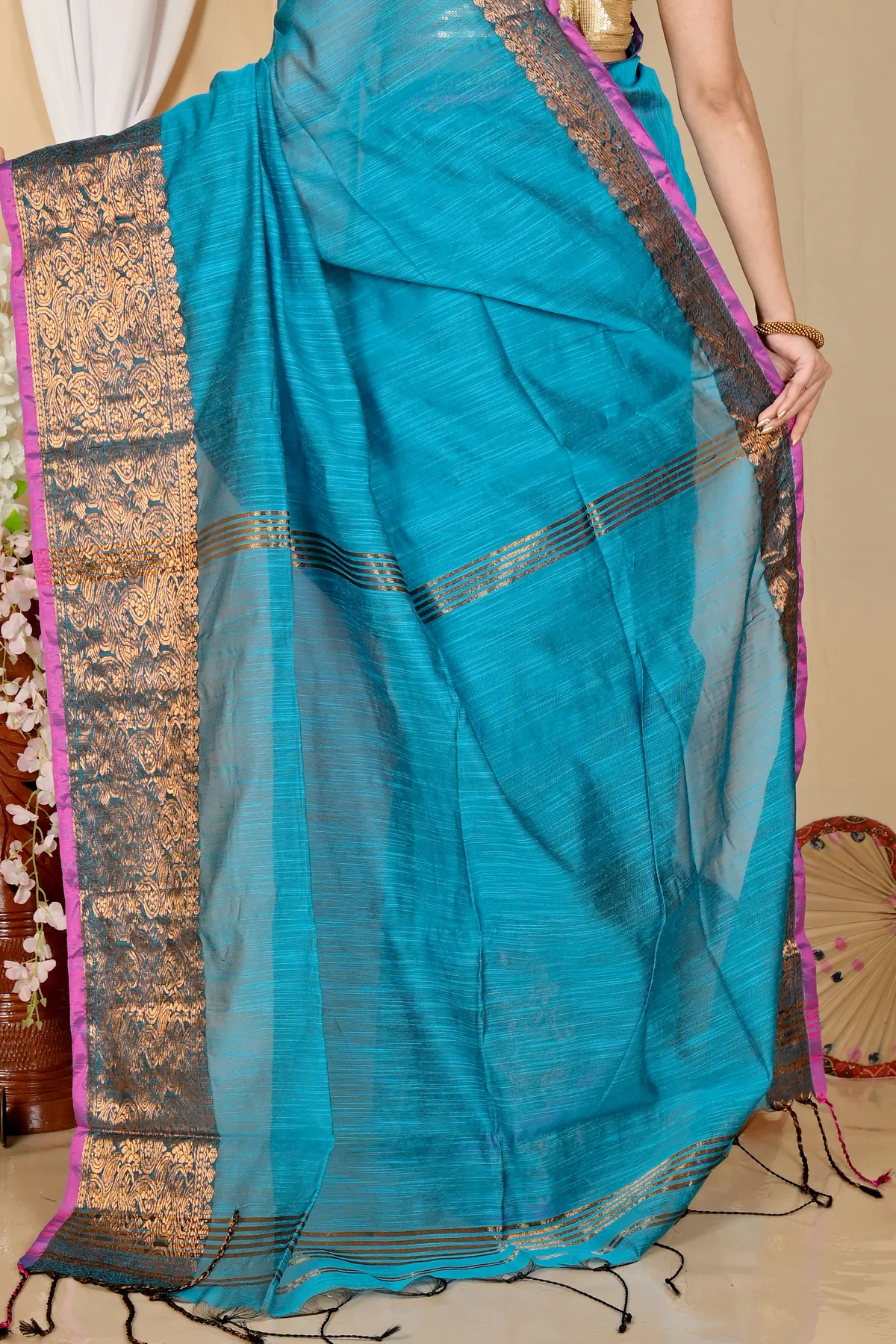 DipDiya Cotton Silk Blue Asta Timeless Bengal Handloom Sarees