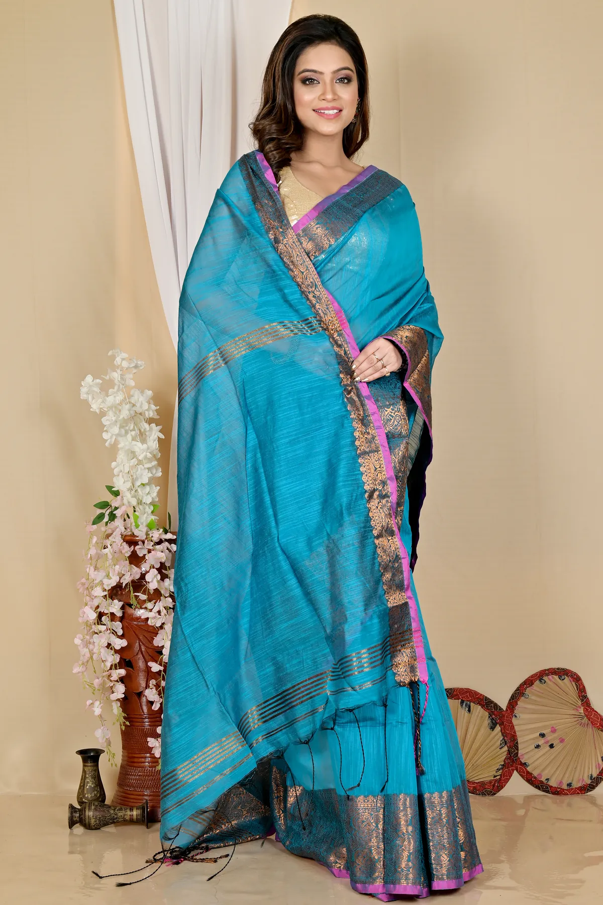 DipDiya Cotton Silk Blue Asta Timeless Bengal Handloom Sarees