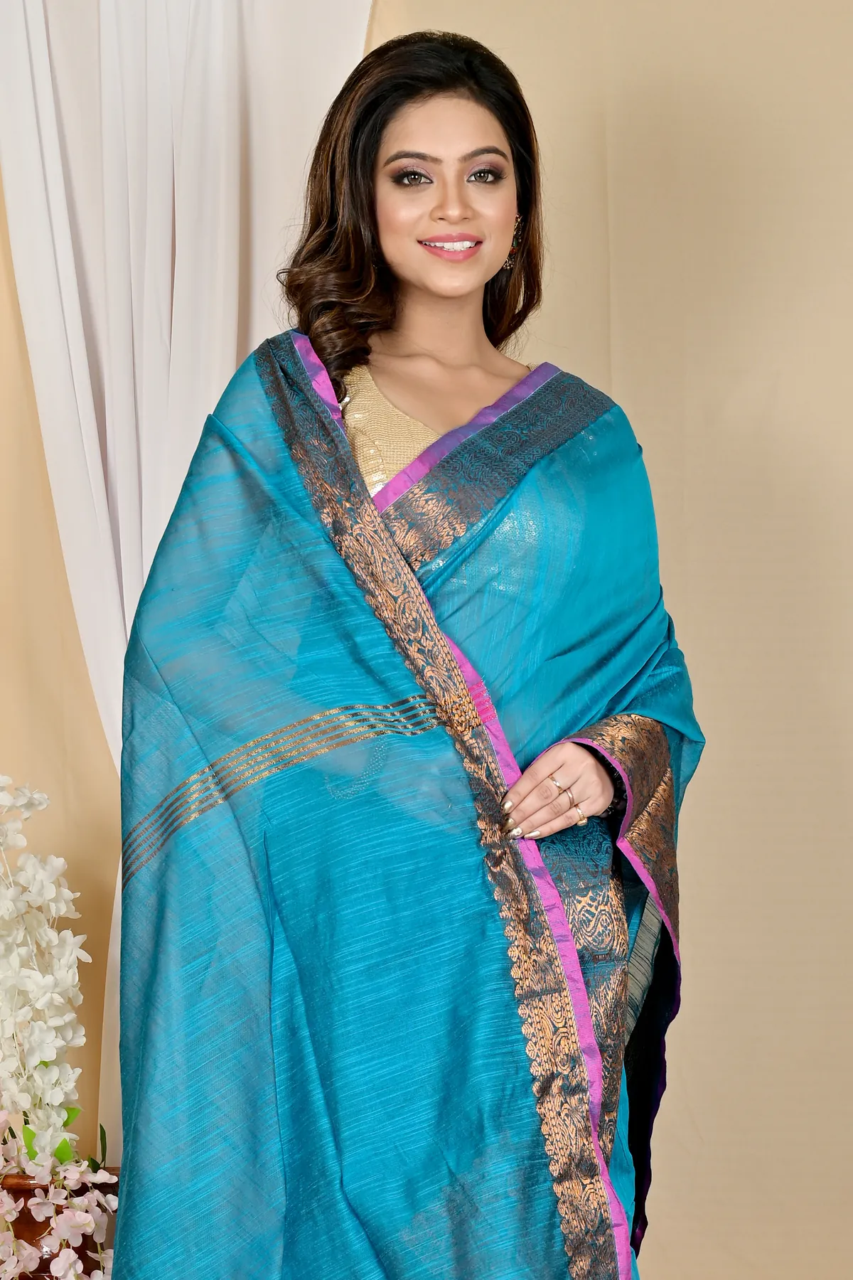 DipDiya Cotton Silk Blue Asta Timeless Bengal Handloom Sarees