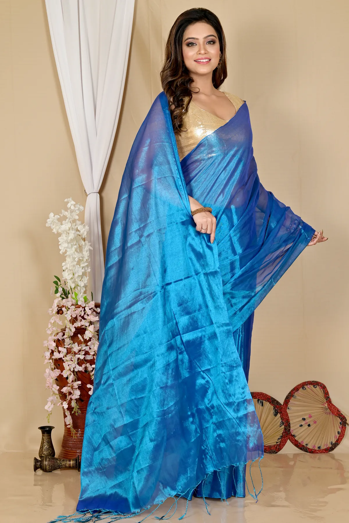 DipDiya Cotton Silk Blue Tisuka Than Heritage of Bengal Handloom Sarees