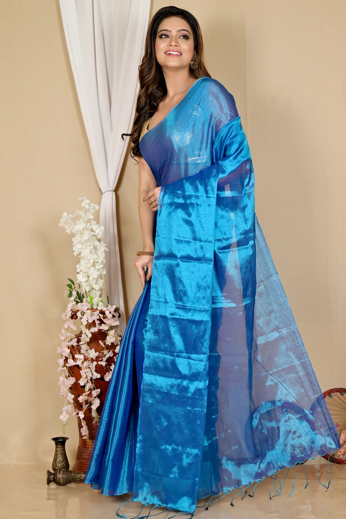 DipDiya Cotton Silk Blue Tisuka Than Heritage of Bengal Handloom Sarees