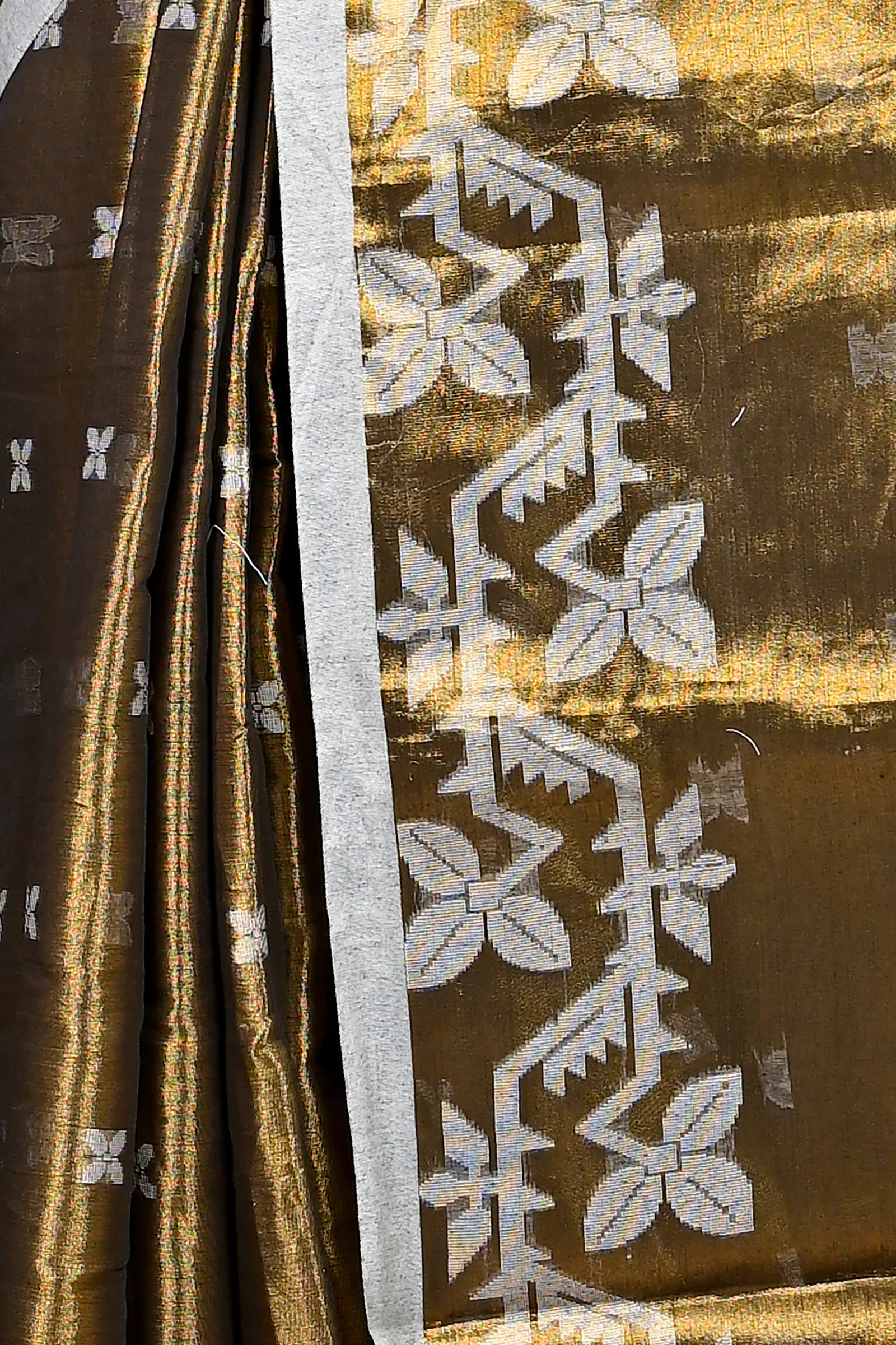 DipDiya Cotton Silk Brown Parashar Woven by Hand Tissue Jamdani Sarees
