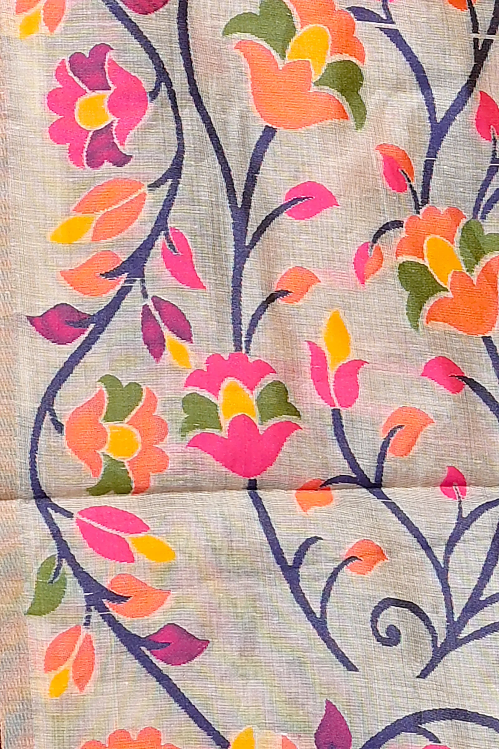 DipDiya Cotton Silk Cream Parmix Essence of Bengal Handloom Sarees