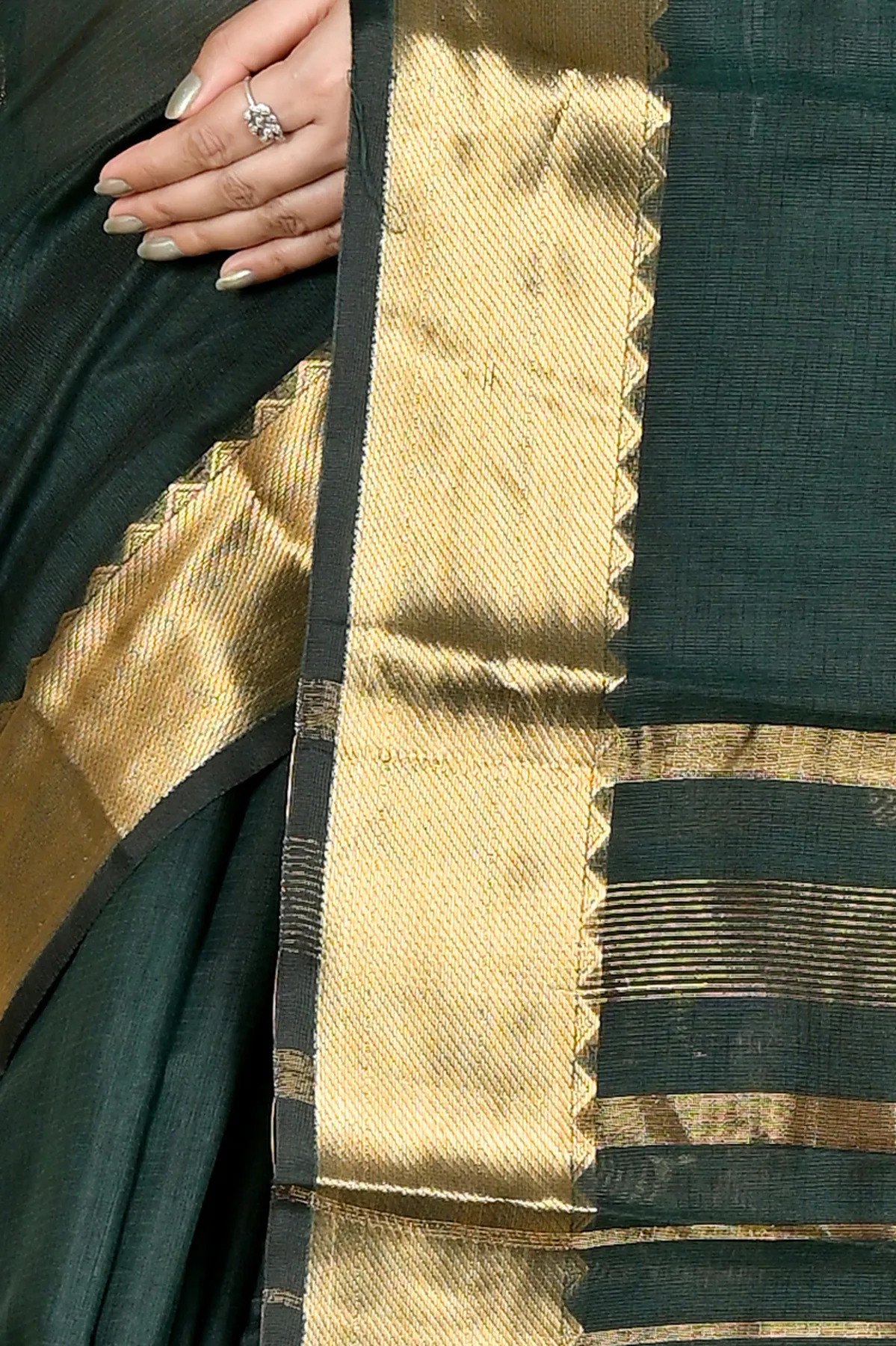 DipDiya Cotton Silk Dark Green Sikra Rooted in Bengal Handloom Sarees