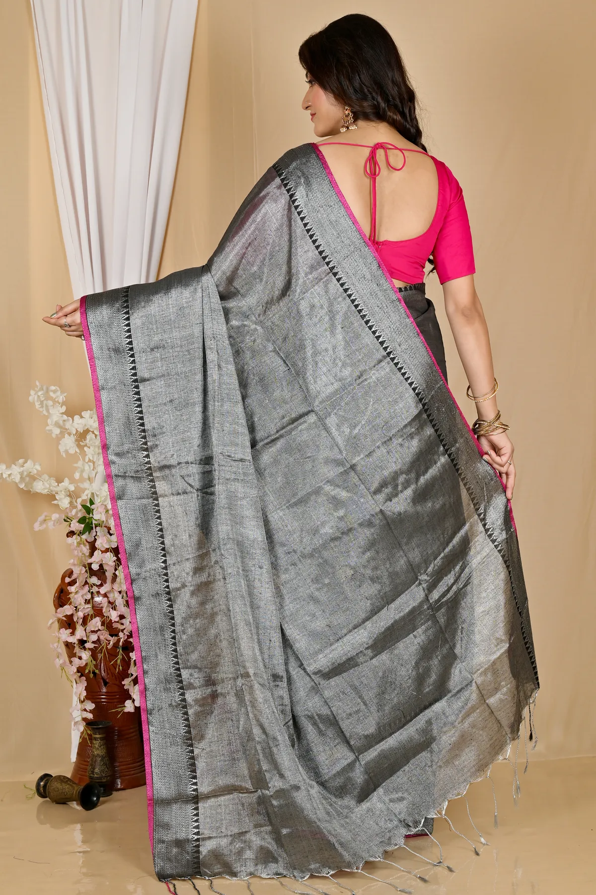 DipDiya Cotton Silk Dark Grey Tisuka Par Woven with Love Handloom Sarees