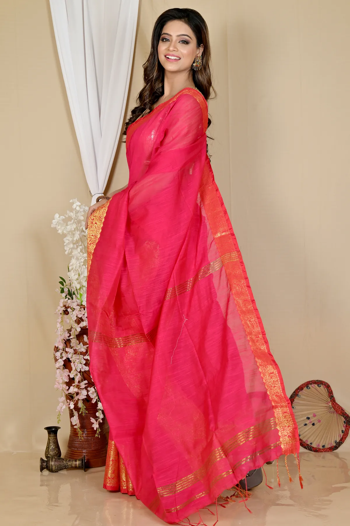 DipDiya Cotton Silk Dark Pink Asta Classic Grace Handloom Sarees