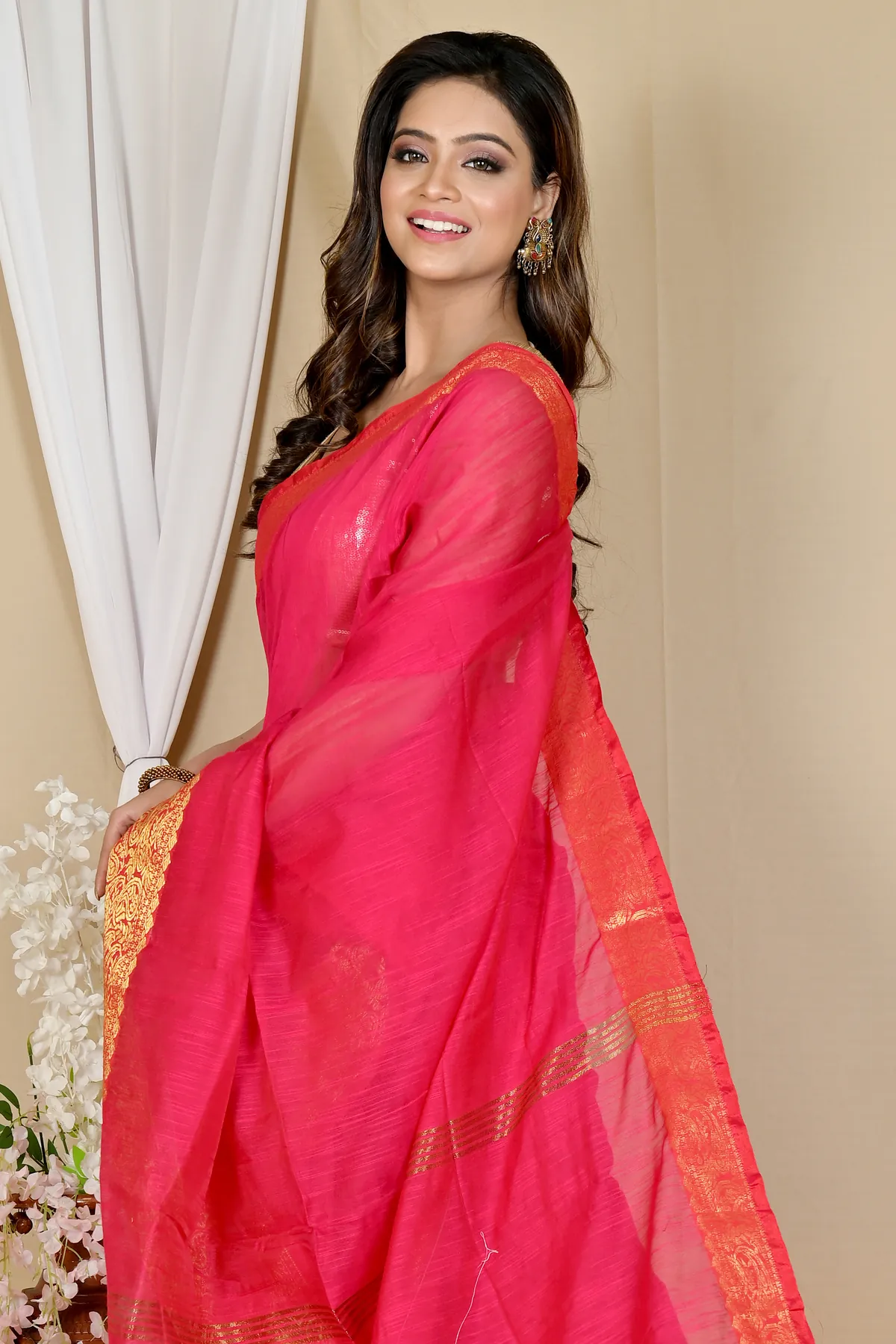 DipDiya Cotton Silk Dark Pink Asta Classic Grace Handloom Sarees