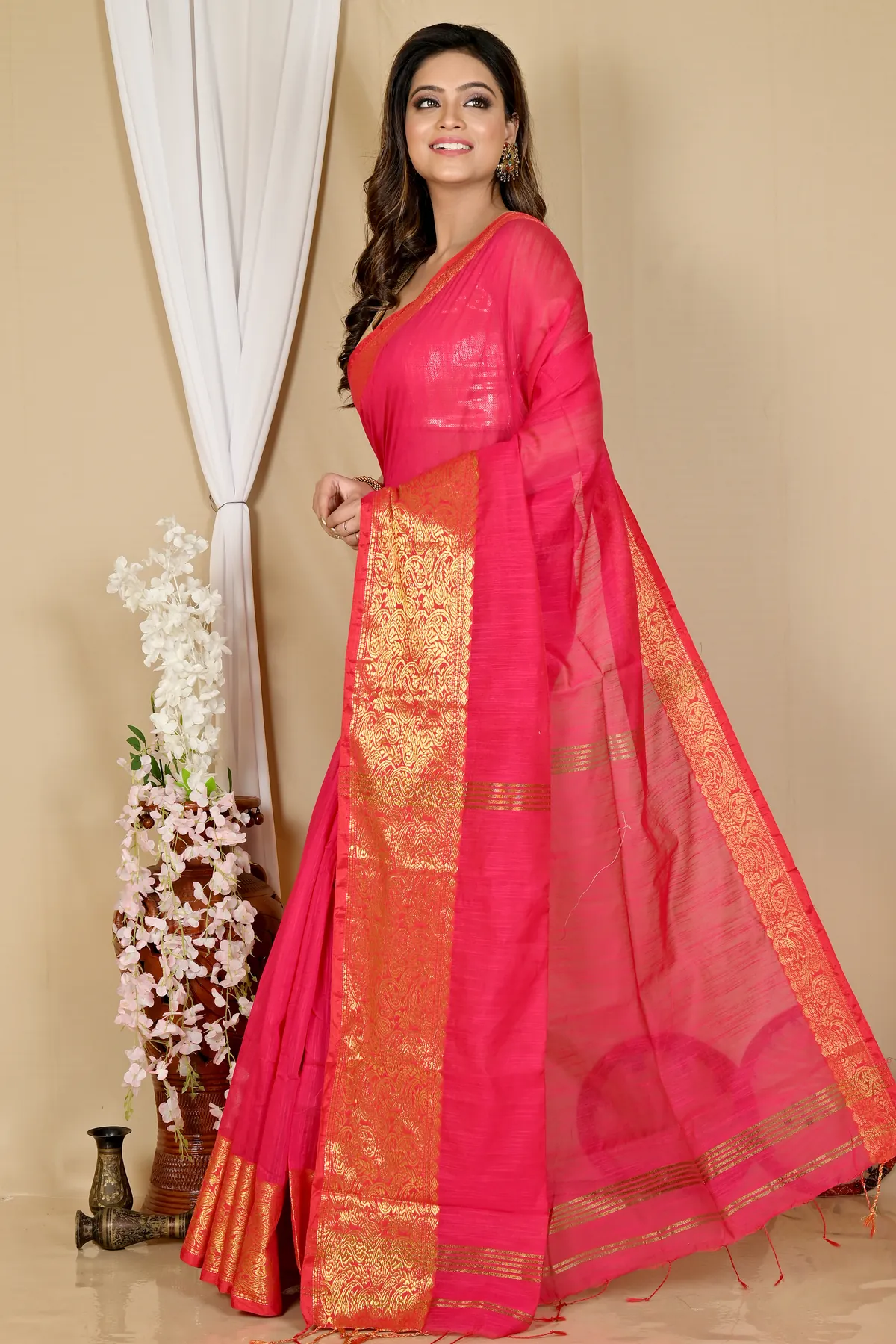 DipDiya Cotton Silk Dark Pink Asta Classic Grace Handloom Sarees