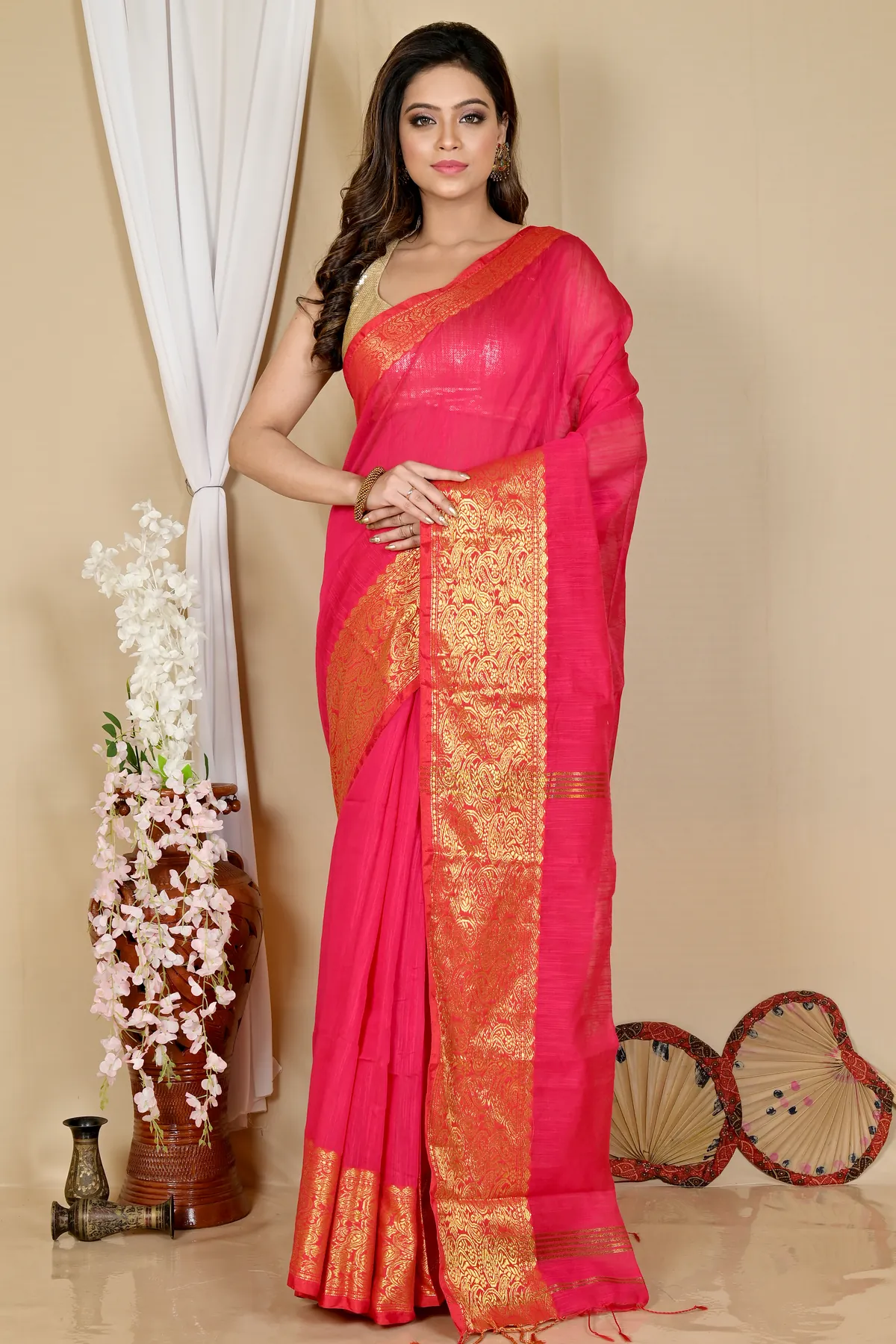 DipDiya Cotton Silk Dark Pink Asta Classic Grace Handloom Sarees