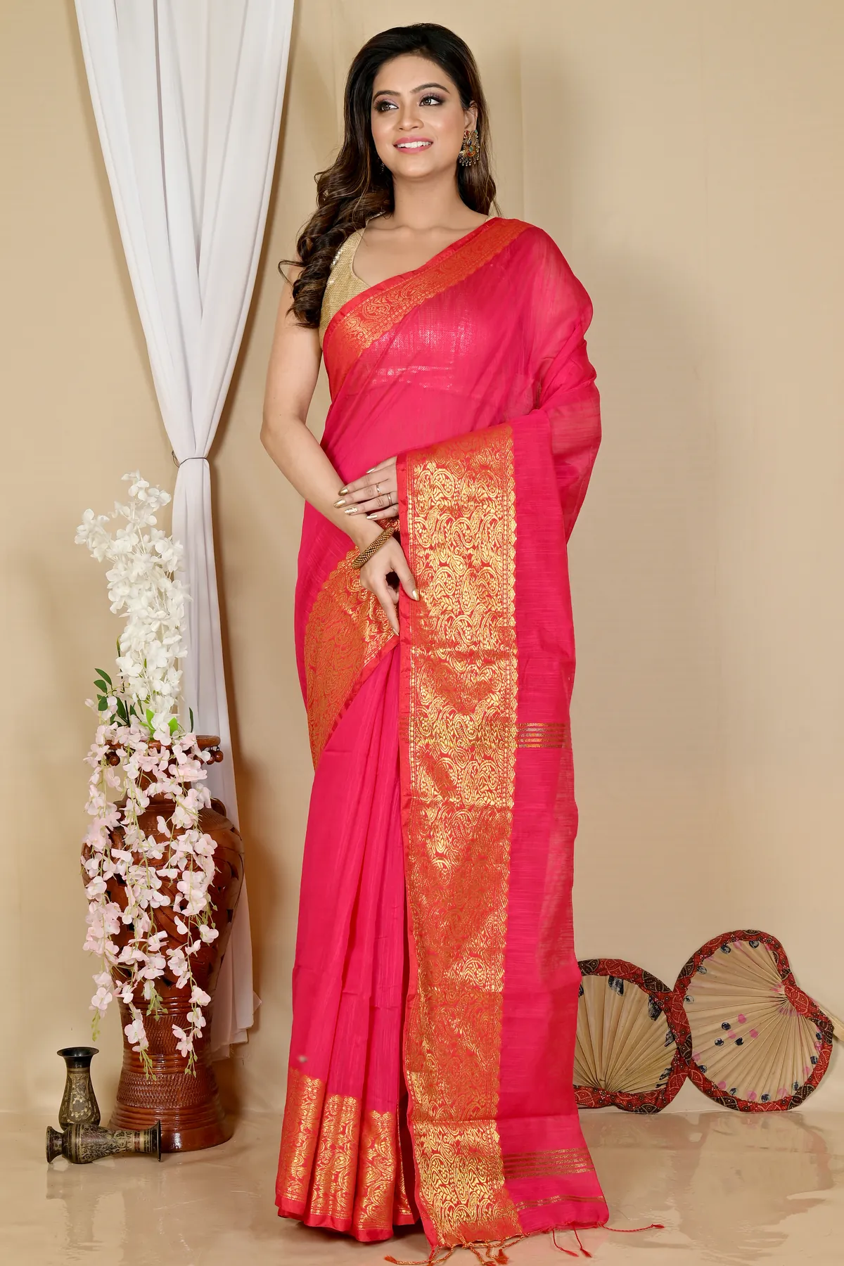 DipDiya Cotton Silk Dark Pink Asta Classic Grace Handloom Sarees