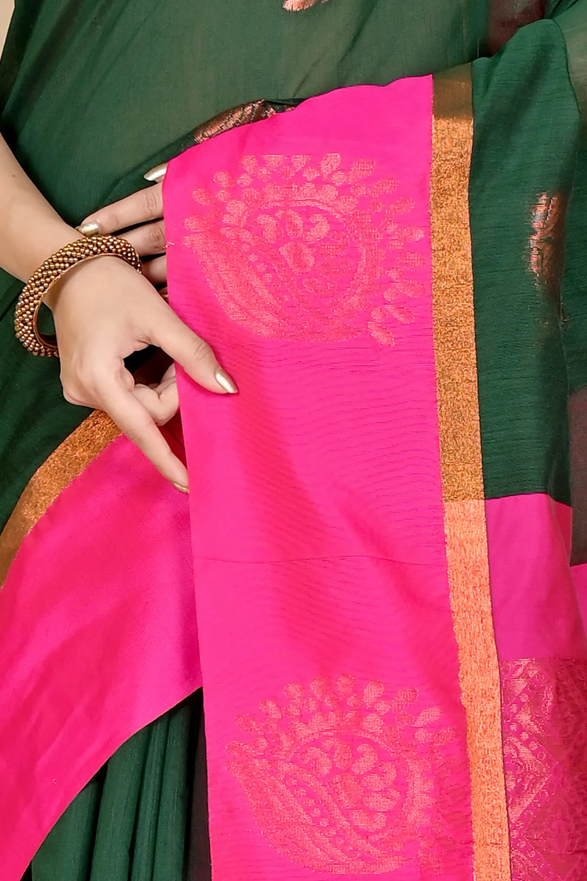 DipDiya Cotton Silk Drak Green Purple Kakin Elegance in Every Weave Handloom Sarees
