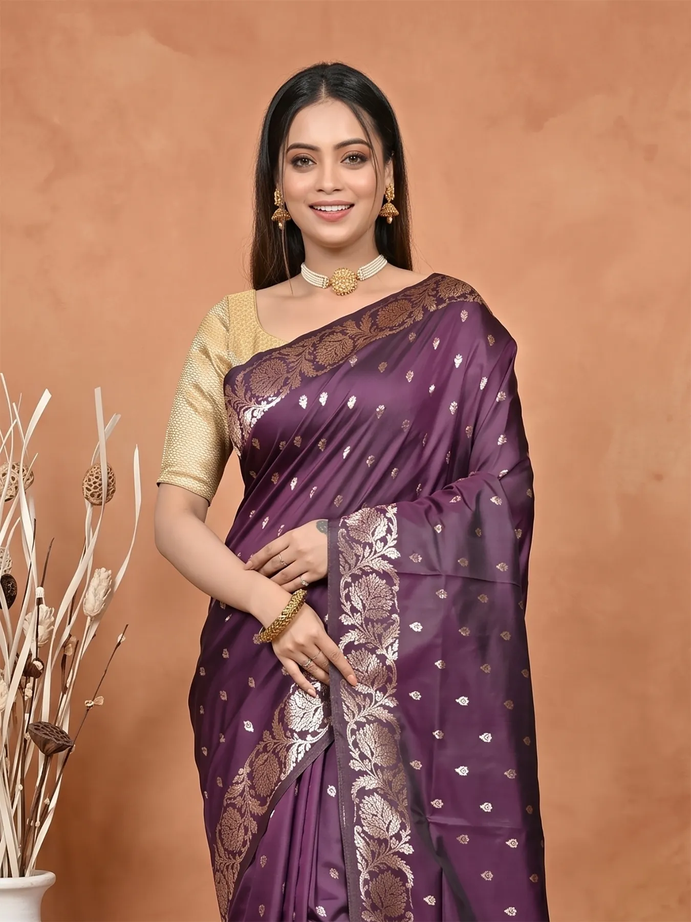 DipDiya Cotton Silk Grape Purple Samina Heritage of Bengali Tanchui Sarees