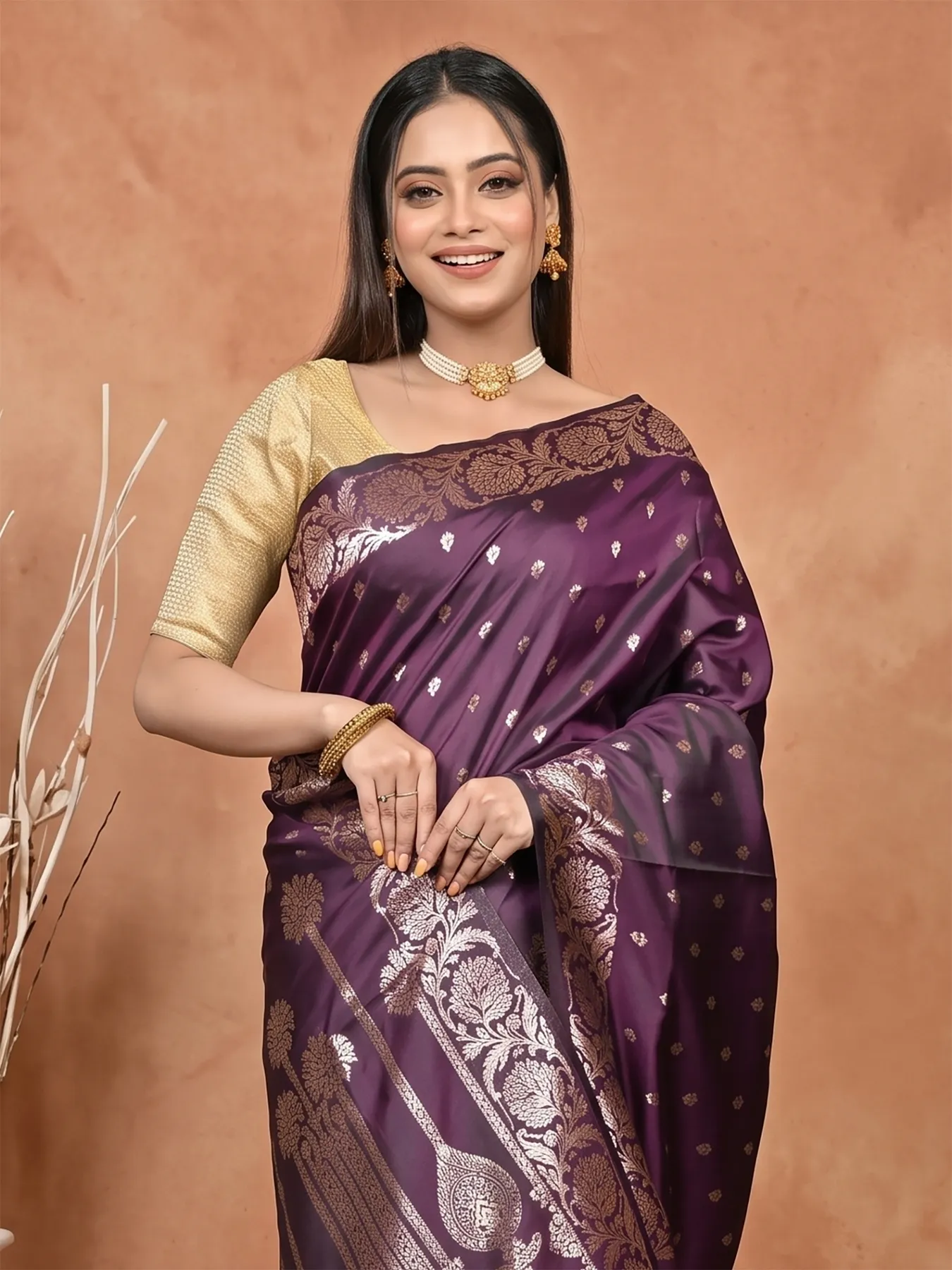 DipDiya Cotton Silk Grape Purple Samina Heritage of Bengali Tanchui Sarees