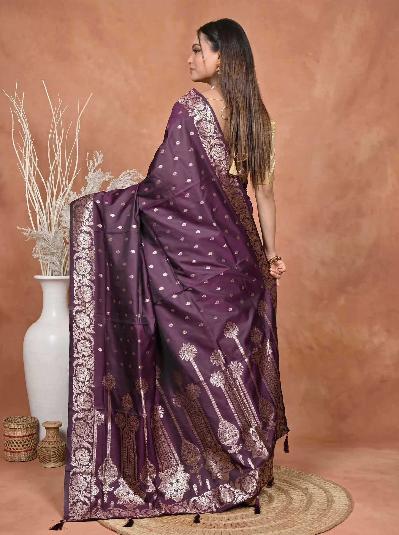 DipDiya Cotton Silk Grape Purple Samina Heritage of Bengali Tanchui Sarees