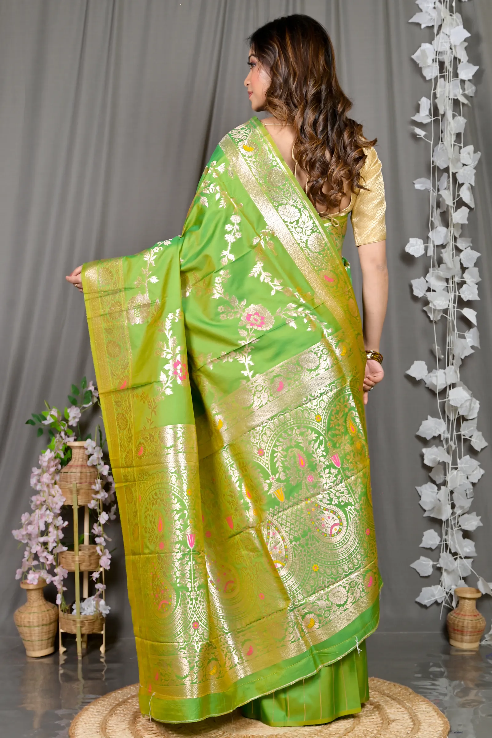 DipDiya Cotton Silk Green Parosha Artisan Crafted Kathan Sarees