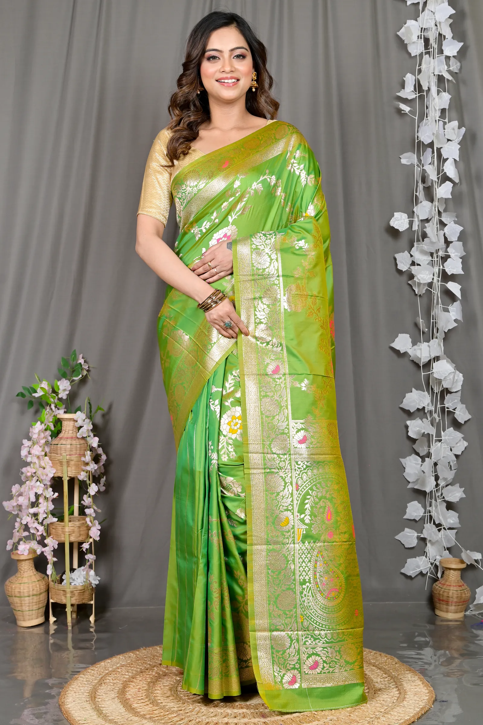 DipDiya Cotton Silk Green Parosha Artisan Crafted Kathan Sarees