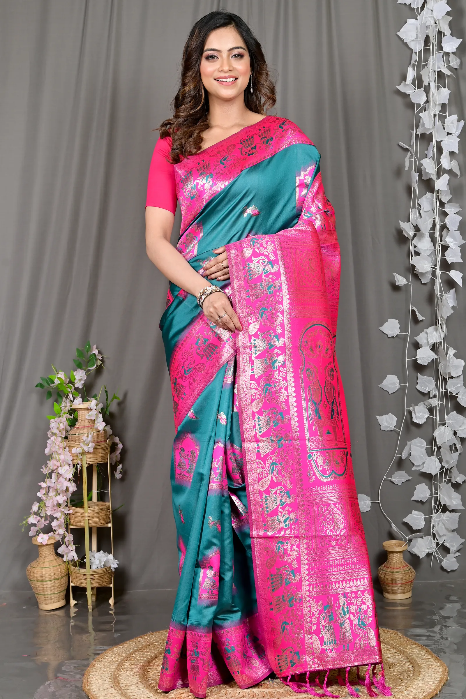DipDiya Cotton Silk Green Pink Parza Bengal in Every Thread Baluchari Sarees