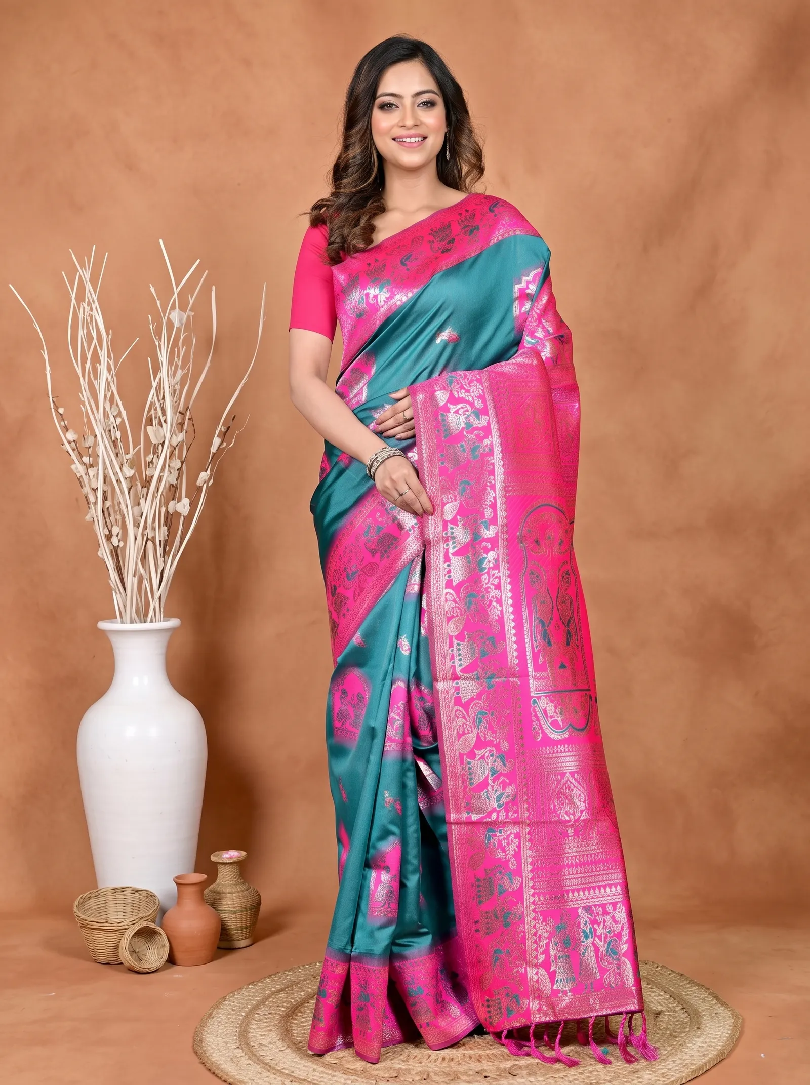 DipDiya Cotton Silk Green Pink Parza Bengal in Every Thread Baluchari Sarees