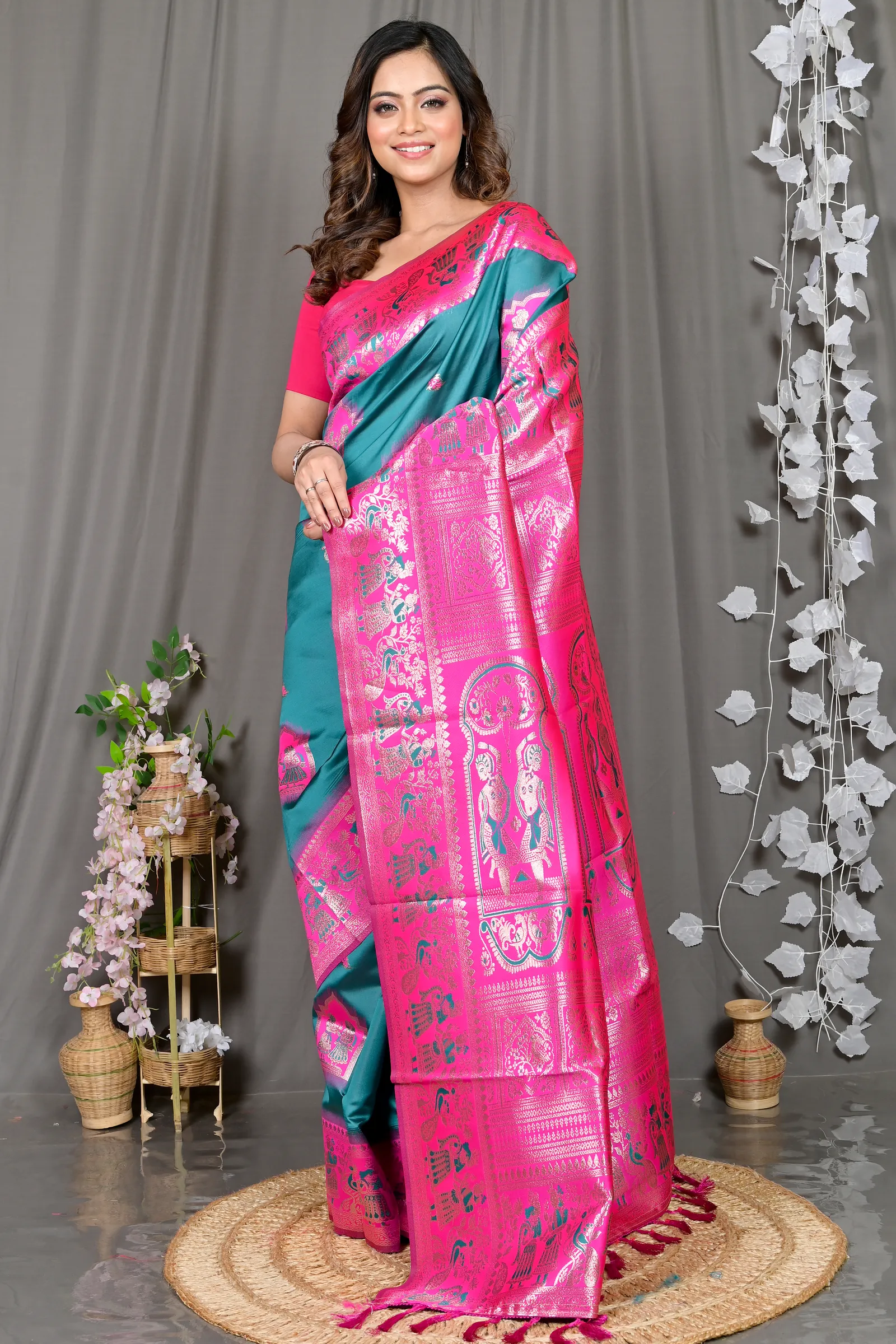 DipDiya Cotton Silk Green Pink Parza Bengal in Every Thread Baluchari Sarees