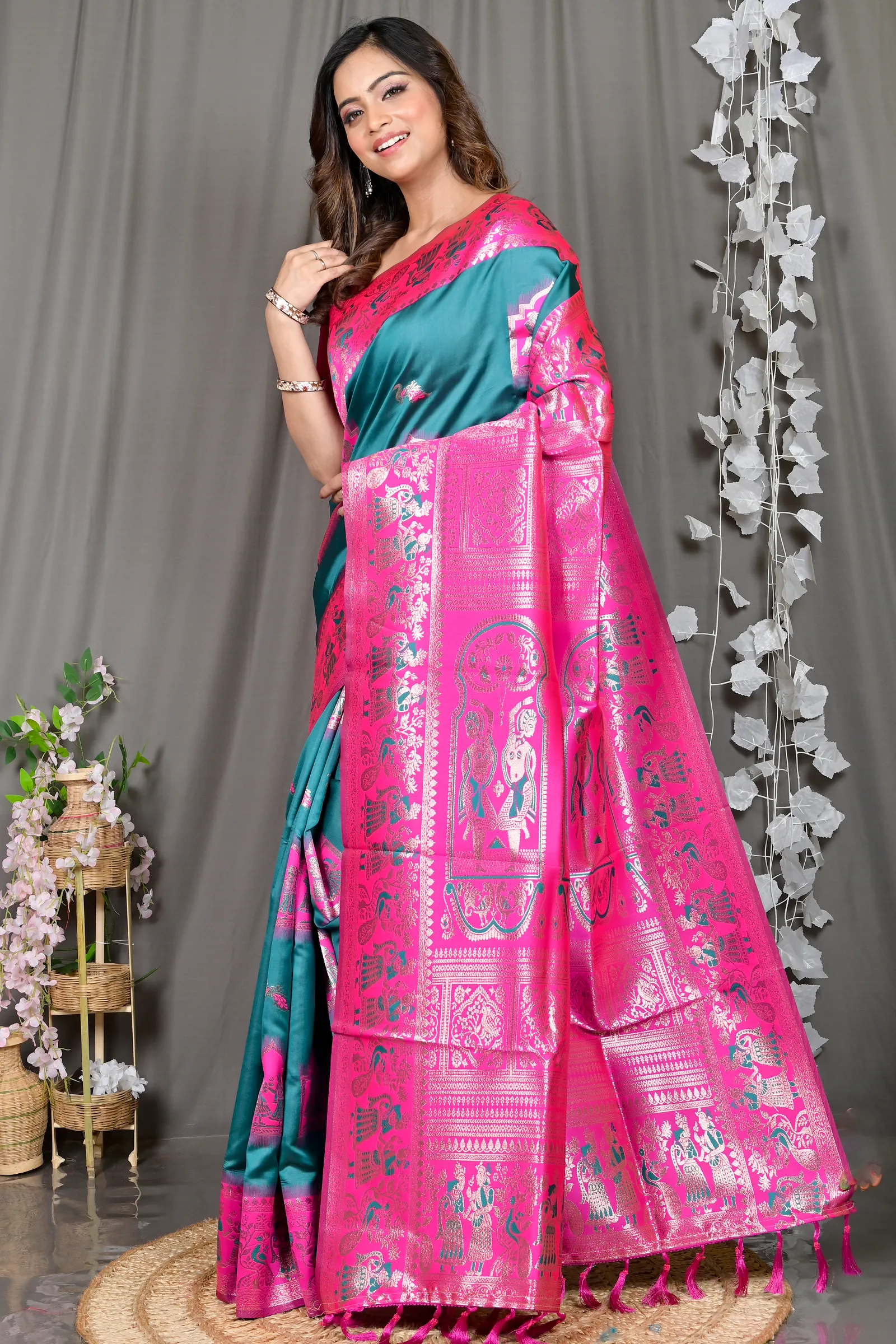 DipDiya Cotton Silk Green Pink Parza Bengal in Every Thread Baluchari Sarees