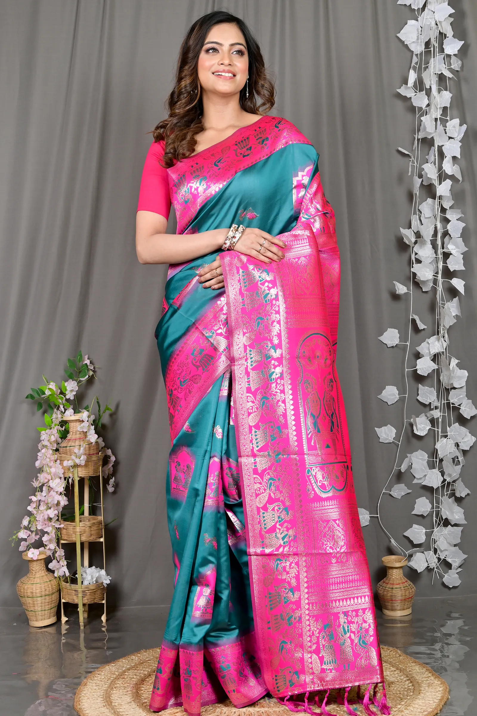 DipDiya Cotton Silk Green Pink Parza Bengal in Every Thread Baluchari Sarees