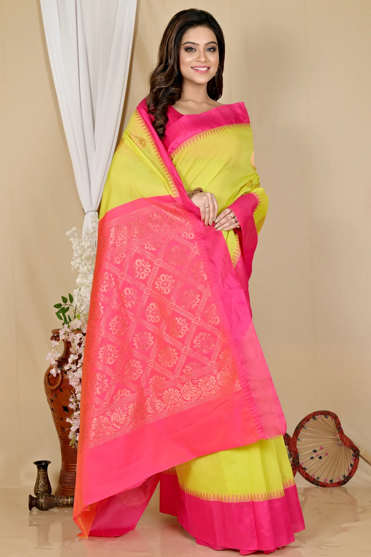 DipDiya Cotton Silk Green Purple Kakin Effortless Tradition Handloom Sarees