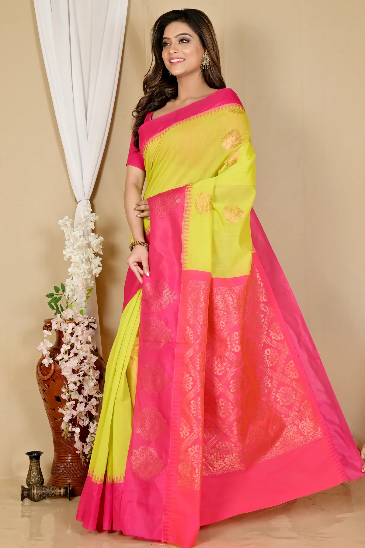 DipDiya Cotton Silk Green Purple Kakin Effortless Tradition Handloom Sarees