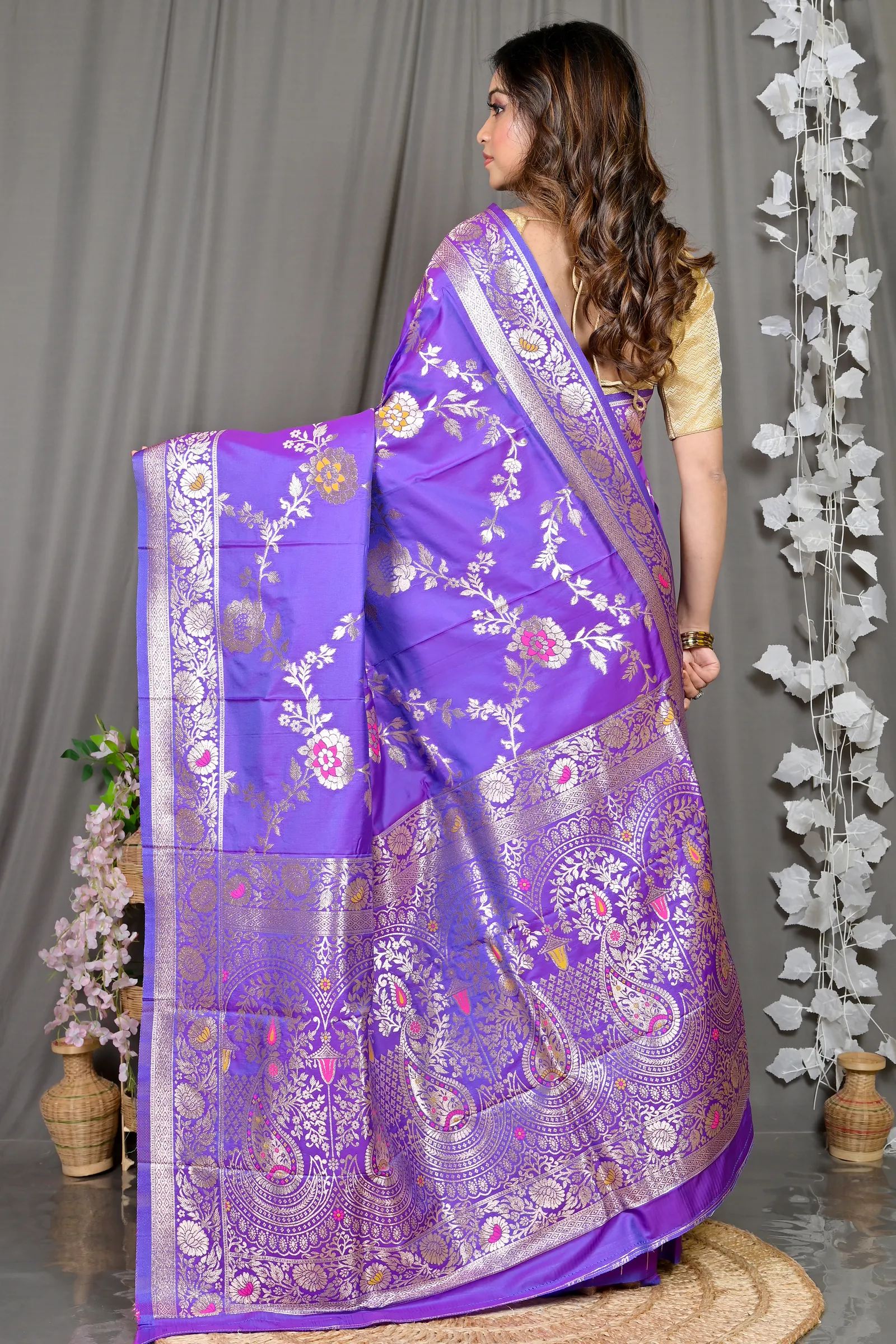 DipDiya Cotton Silk Lavender Parosha Artisan Woven Kathan Sarees
