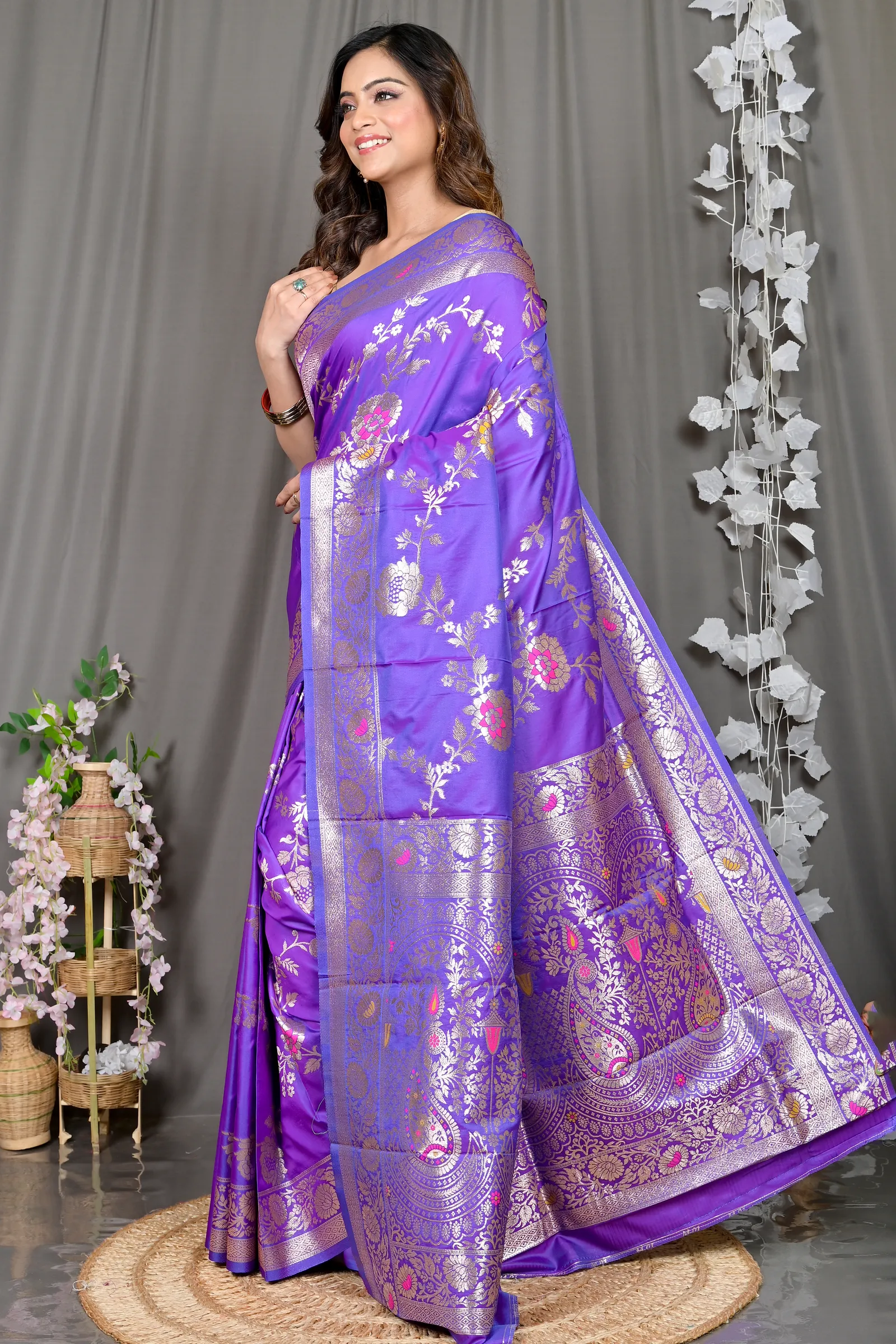 DipDiya Cotton Silk Lavender Parosha Artisan Woven Kathan Sarees
