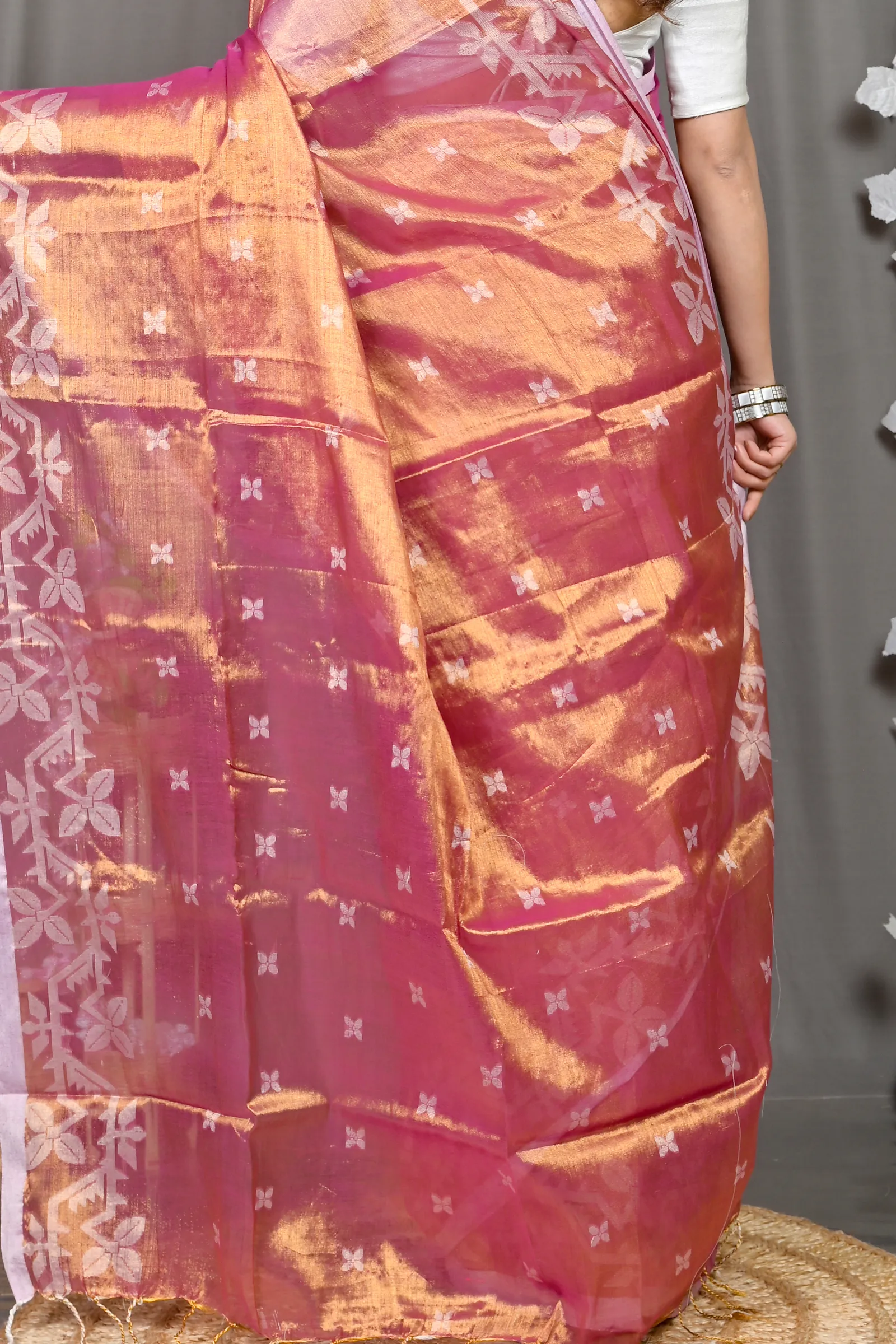 DipDiya Cotton Silk Lotus Pink Parashar Weaves with a Story Tissue Jamdani Sarees