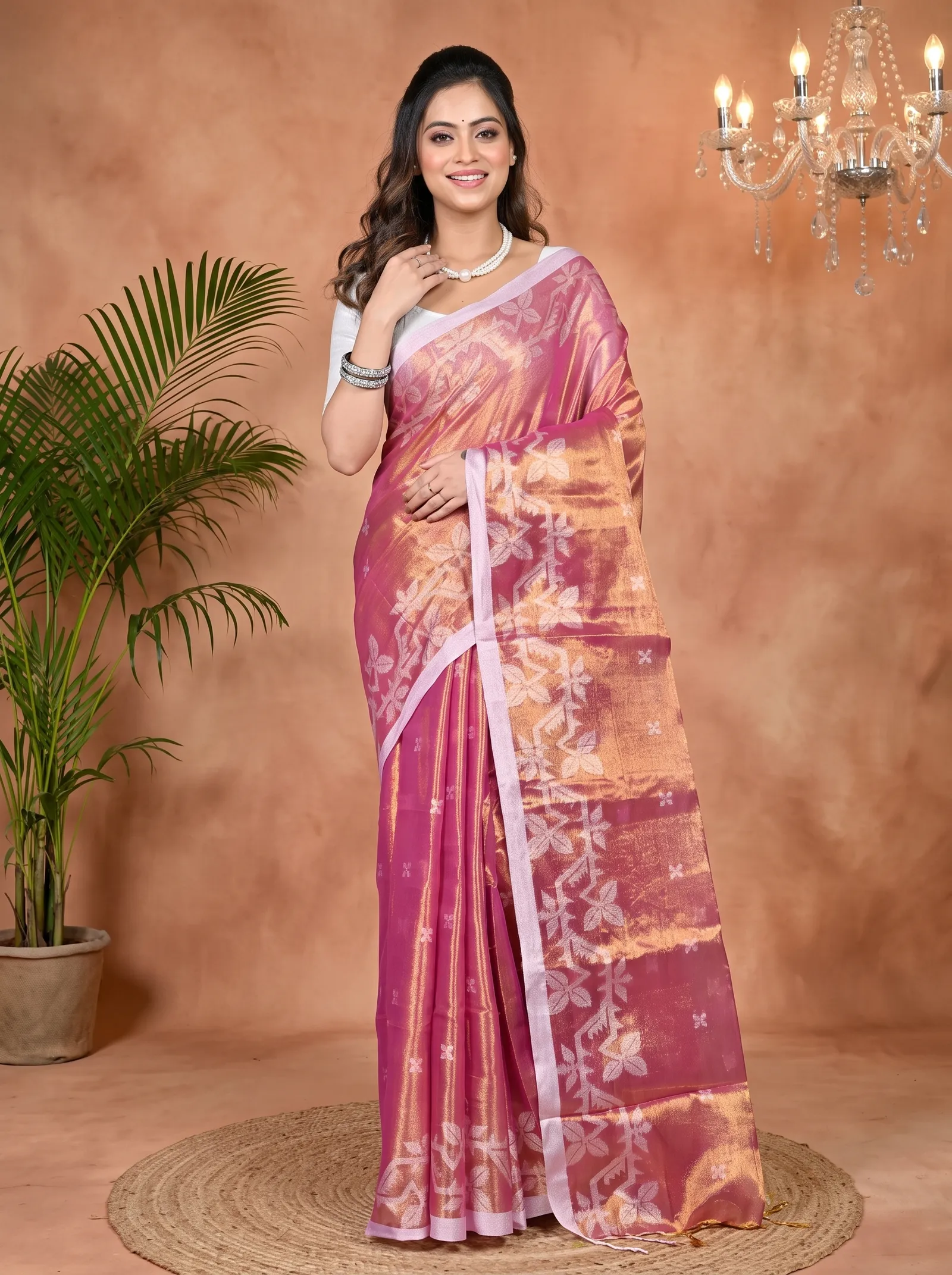 DipDiya Cotton Silk Lotus Pink Parashar Weaves with a Story Tissue Jamdani Sarees