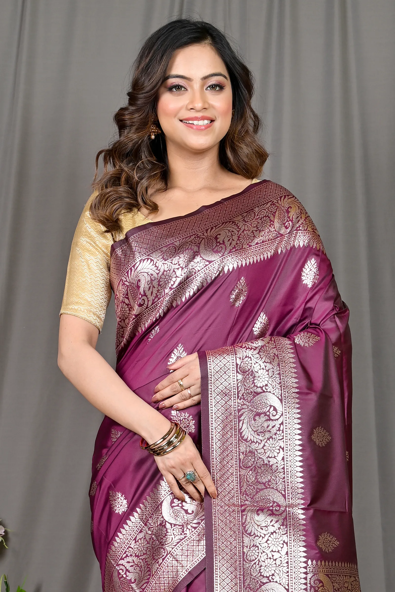 DipDiya Cotton Silk Maroon Paromal Timeless Bengal Kathan Sarees