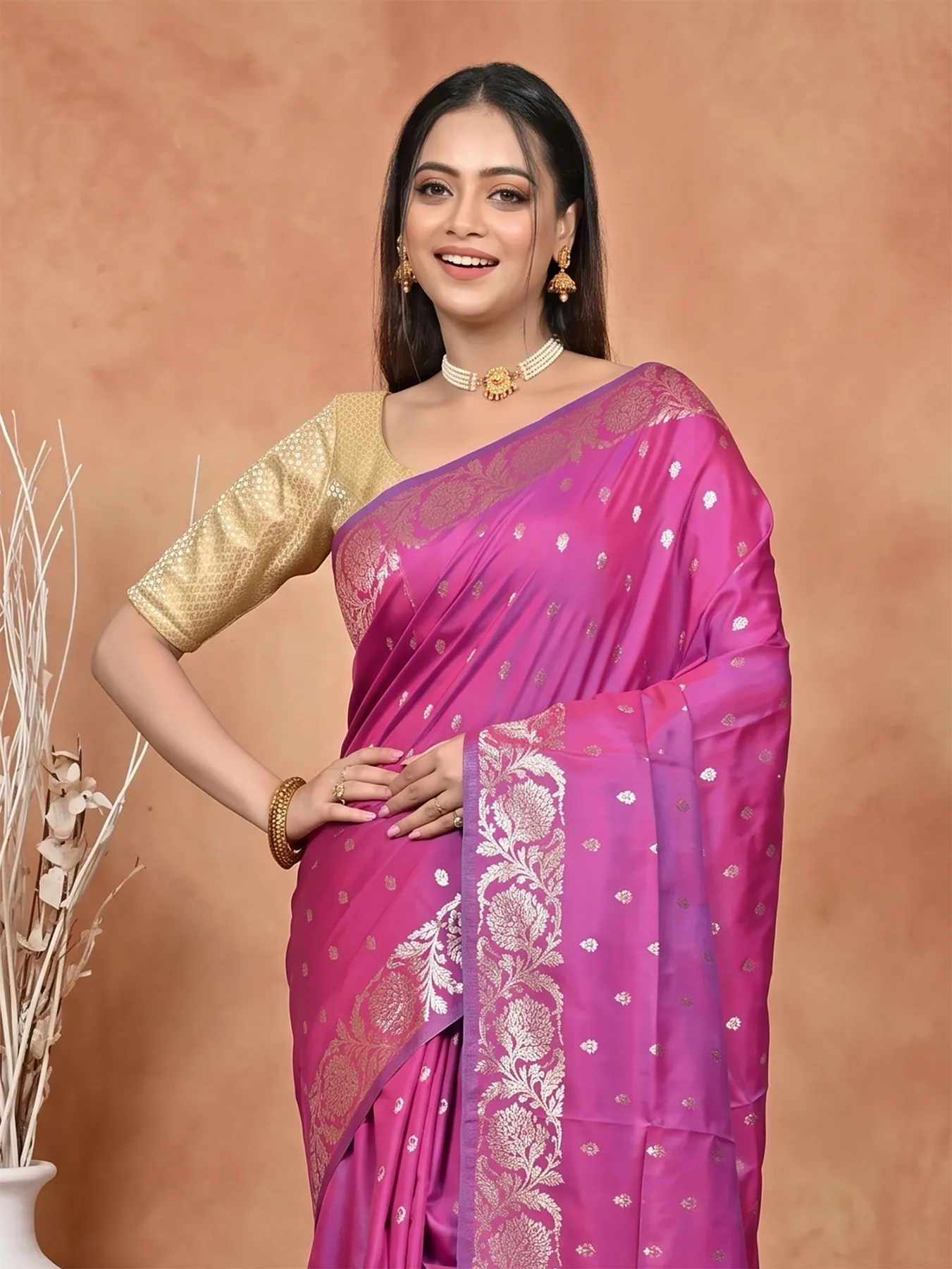 DipDiya Cotton Silk Megenta Pink Samina Heritage of Bengali Tanchui Sarees
