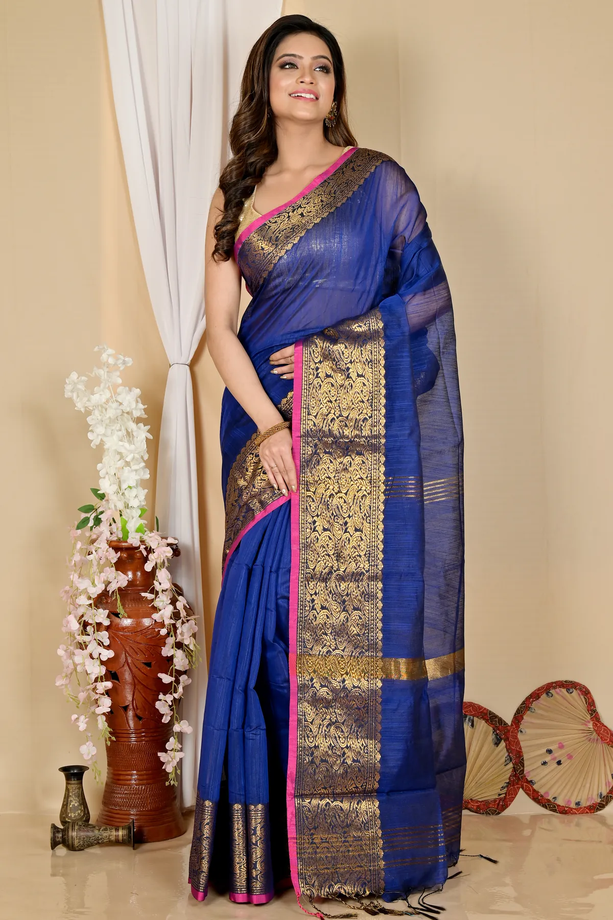 DipDiya Cotton Silk Naby Blue Asta Tradition in Every Thread Handloom Sarees