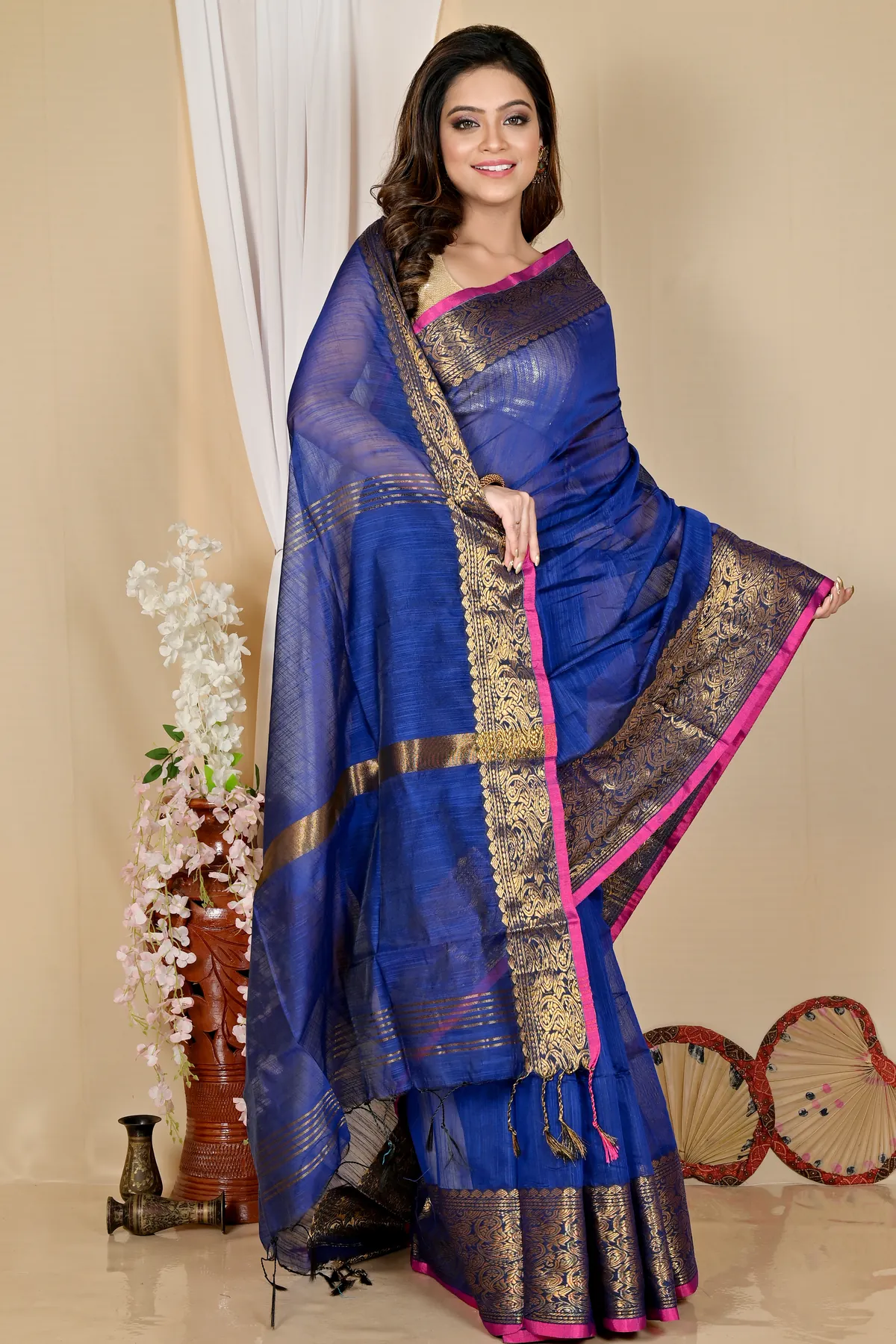 DipDiya Cotton Silk Naby Blue Asta Tradition in Every Thread Handloom Sarees