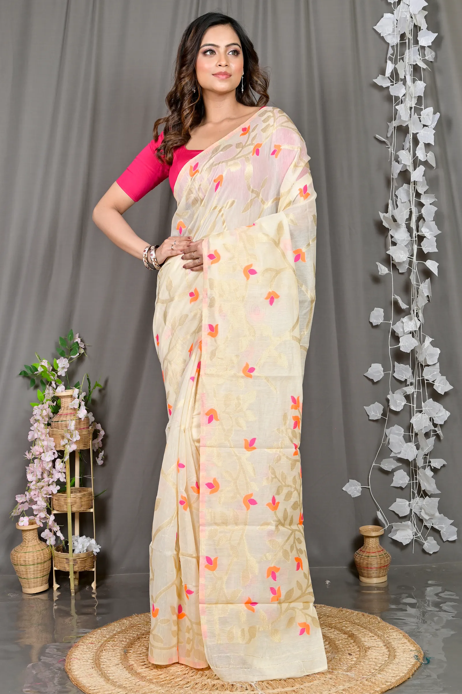 DipDiya Cotton Silk Off White Parmix Elegant by Tradition Handloom Sarees