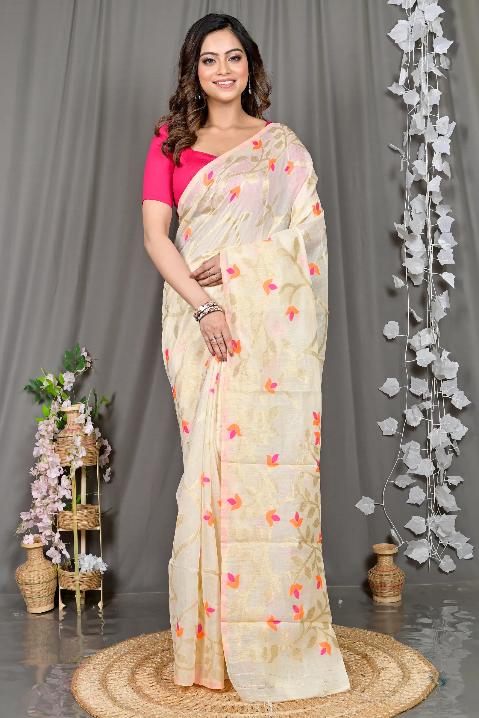 DipDiya Cotton Silk Off White Parmix Elegant by Tradition Handloom Sarees